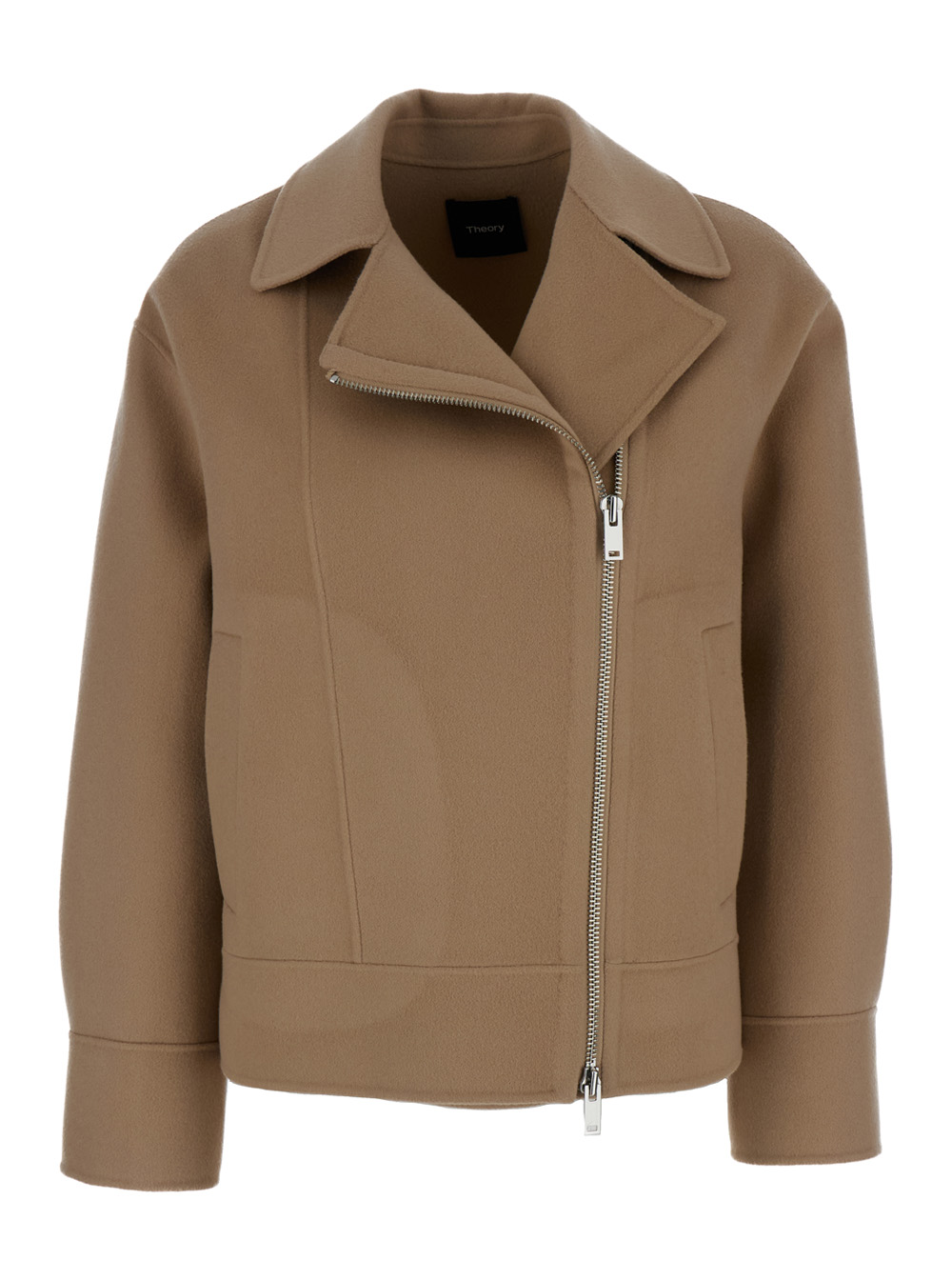 Beige Biker Jacket With Zip In Wool And Cashmere Woman