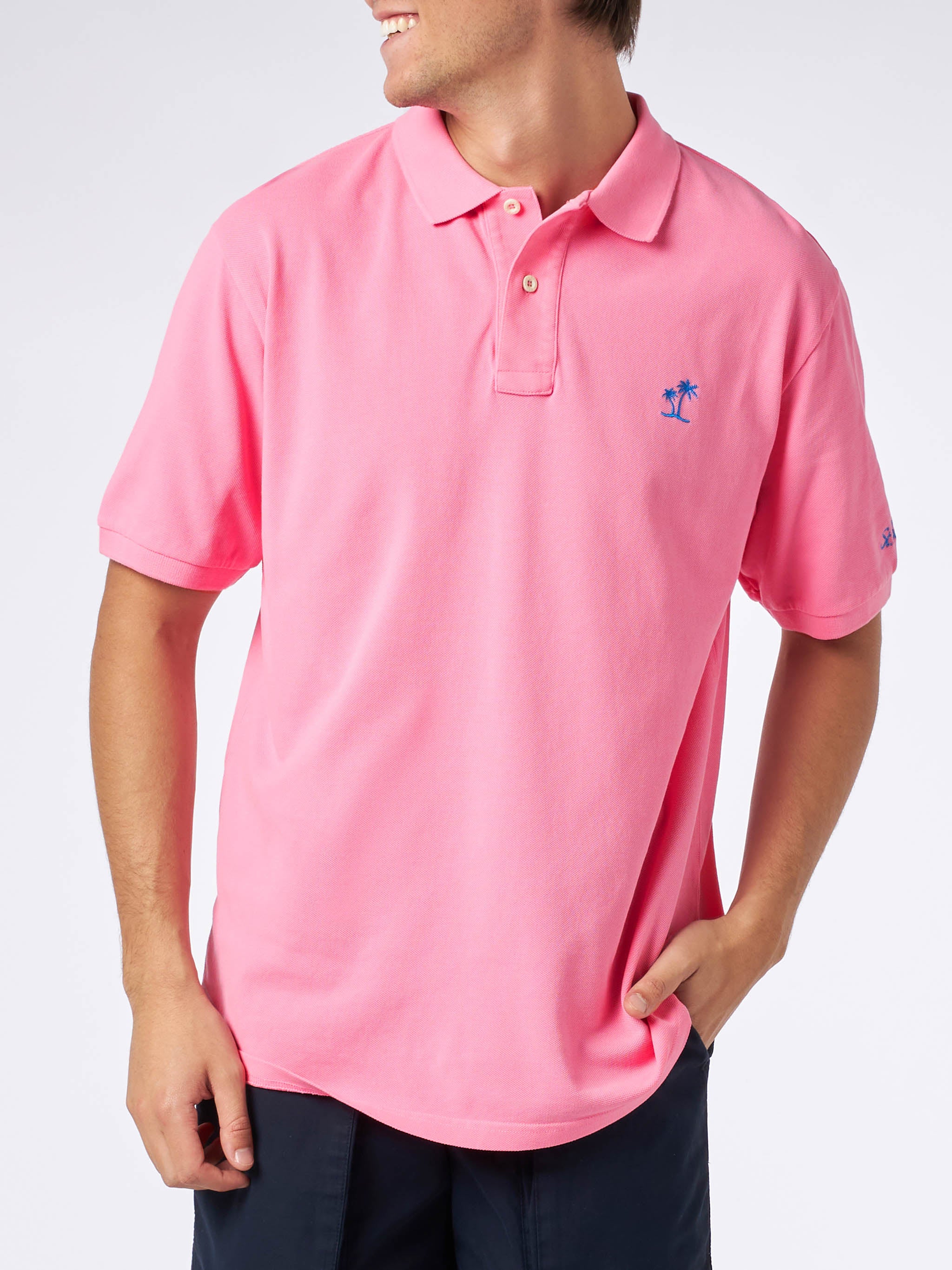 Man Pink Piquet Polo With St. Barth Logo And Vintage Effect