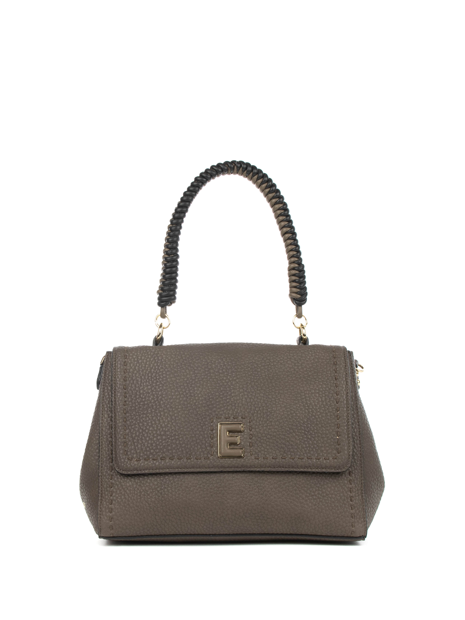 Khaki Eco-leather Handbag With Shoulder Strap