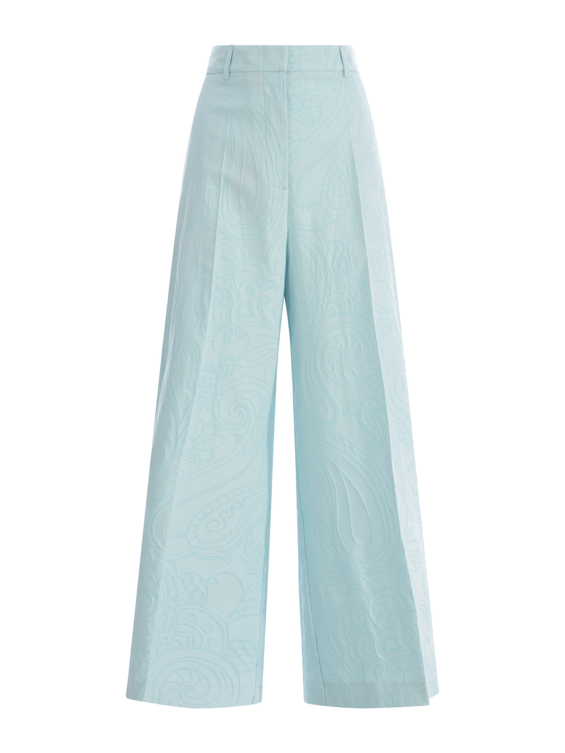 Pastel Light-blue Stretch Cotton Blend Cropped-cut Pant