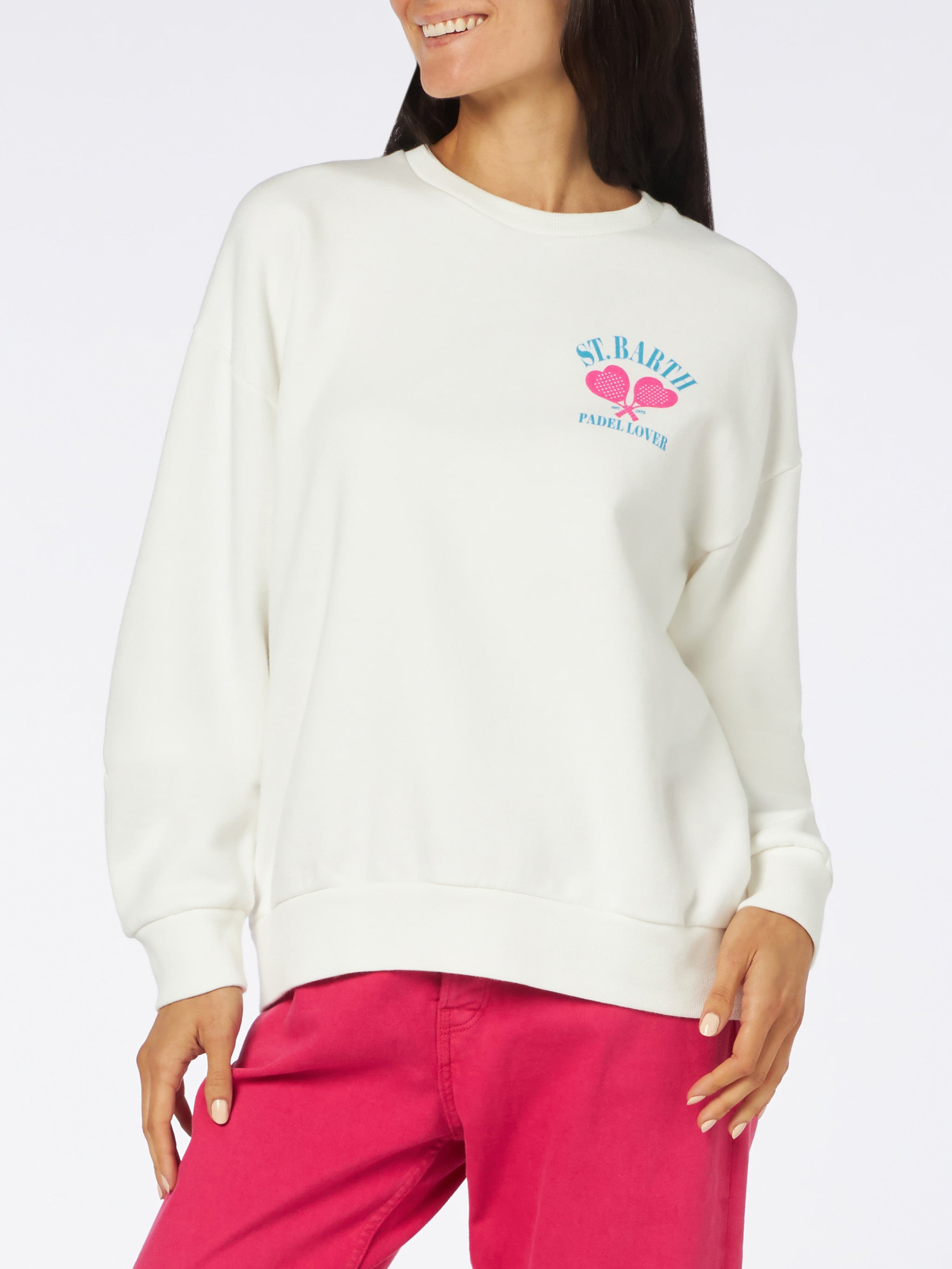 Woman Fleece Sweatshirt With St. Barth Padel Lover Print