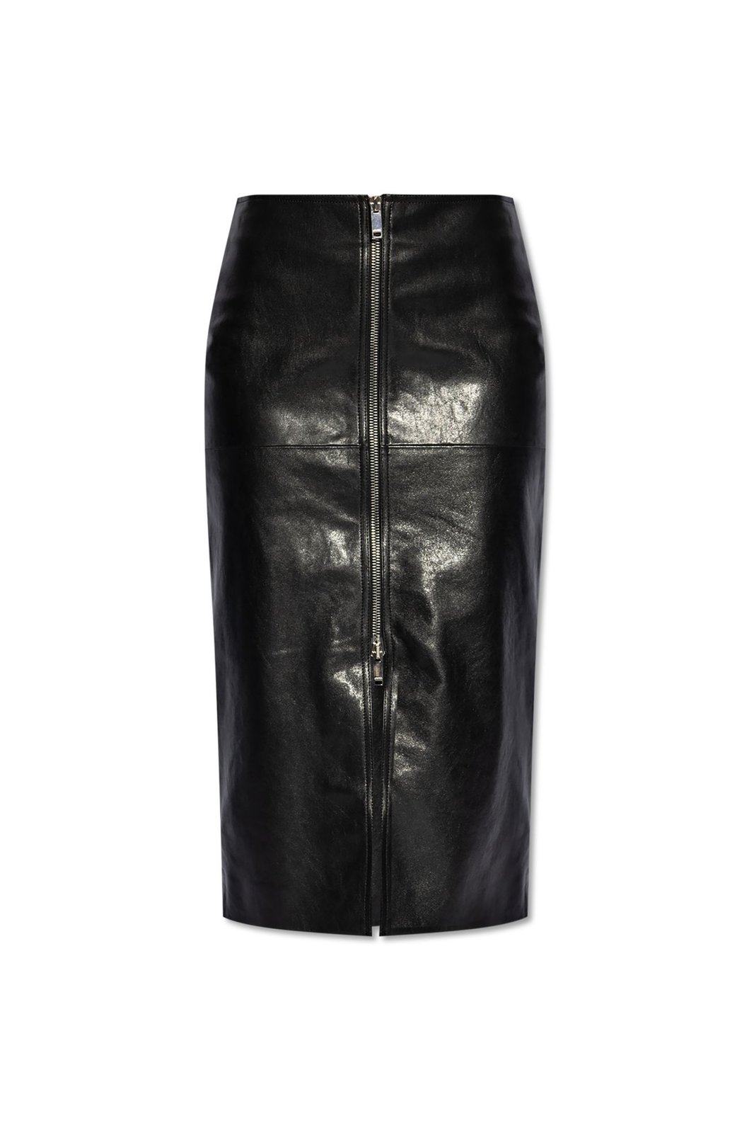 Ediaz Front-zip Leather Skirt