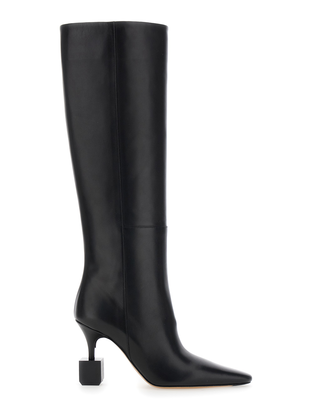 les Bottes Bisou Black Boots With Geometric Heel In Leather Woman