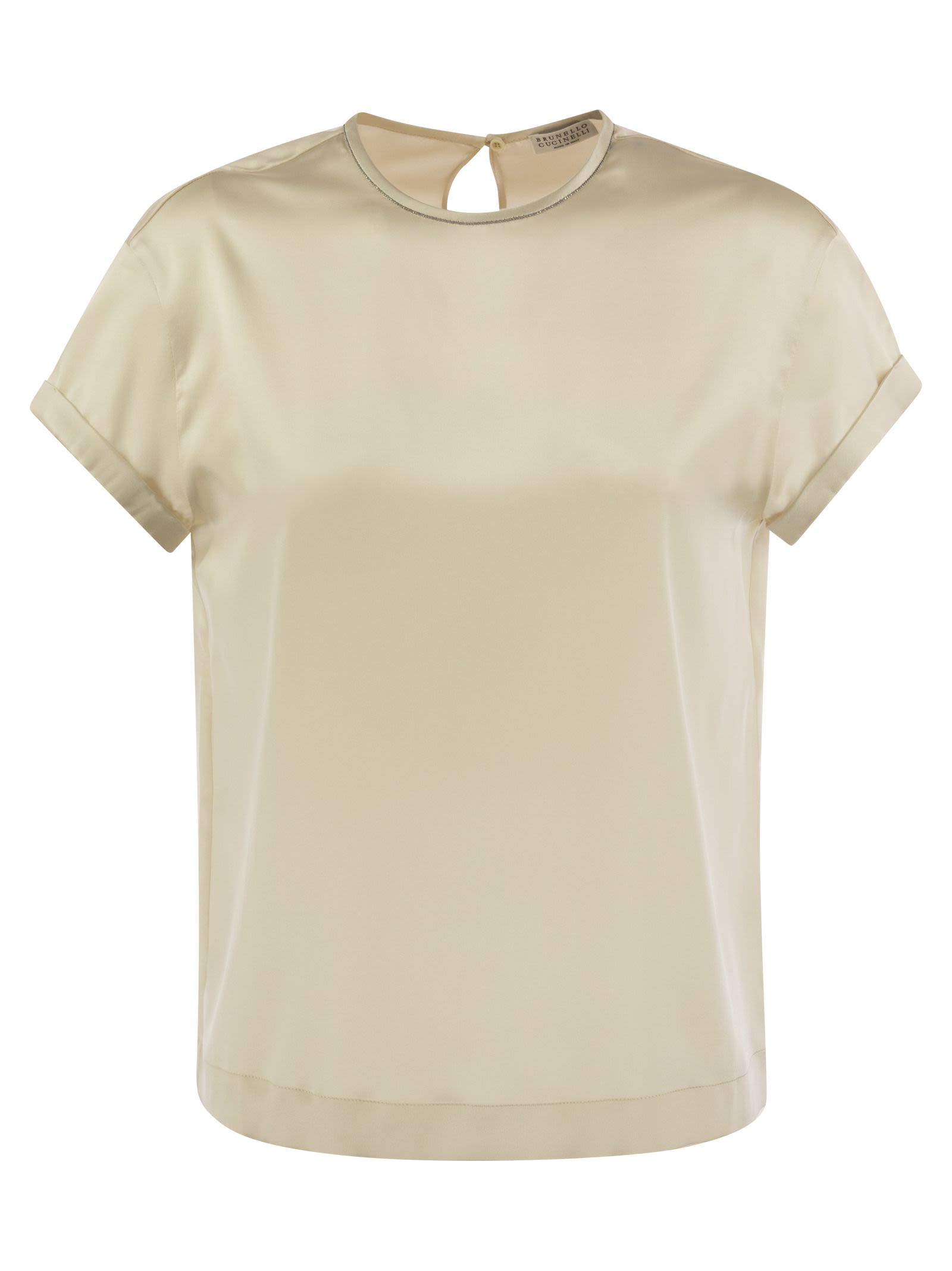 Stretch Silk Satin T-shirt With Necklace