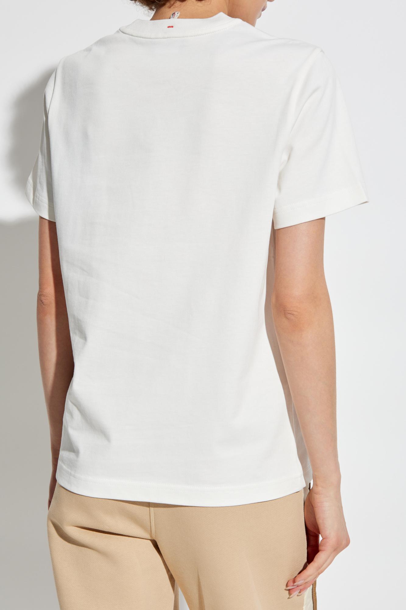 Moncler White Logo Patch T-shirt In Bianco