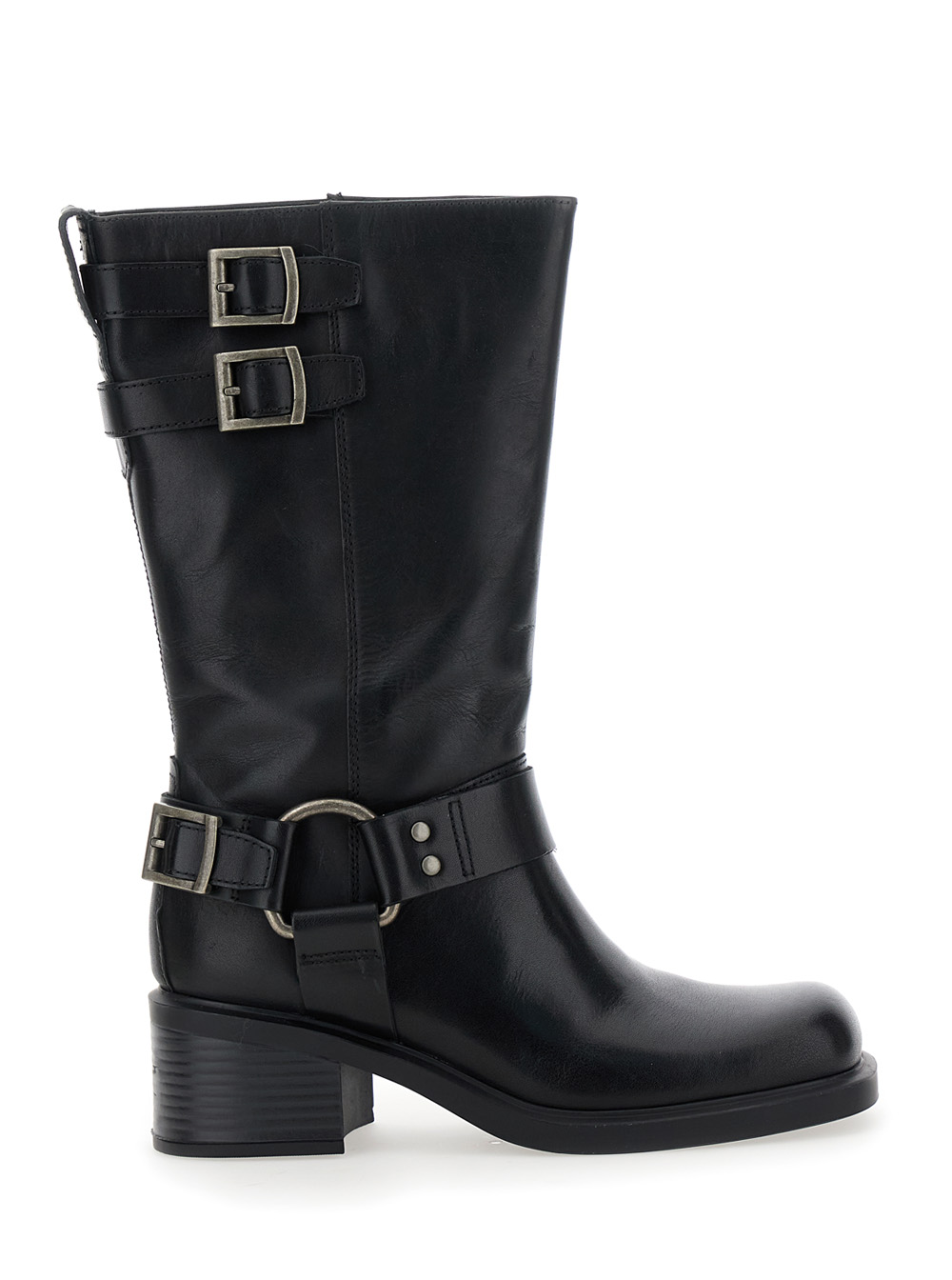 daniella Black Ankle Boots With Buckles In Leather Woman