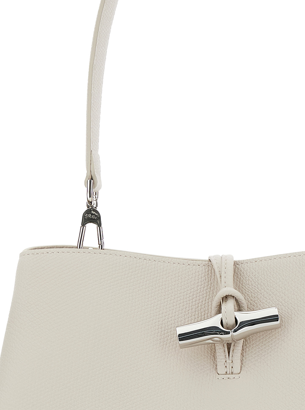 LONGCHAMP LE ROSEAU WHITE SHOULDER BAG WITH T-BAR CLOSURE IN HAMMERED LEATHER WOMAN 