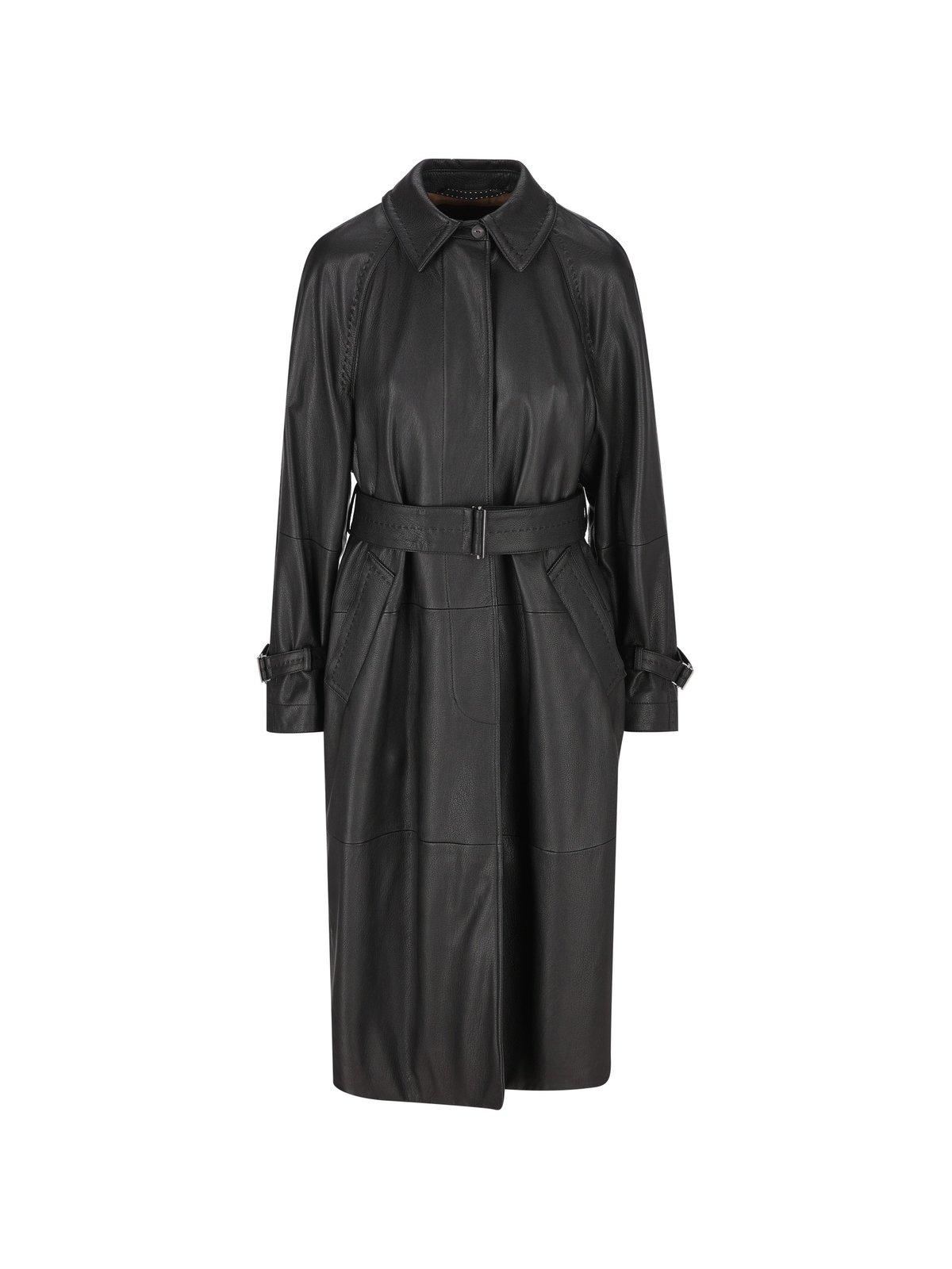 Bellico Belted Leather Trench Coat