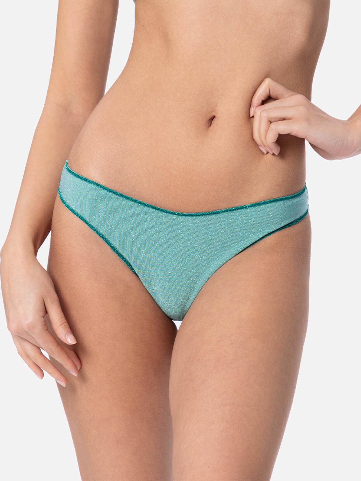 Woman Water Green Lurex Cheeky Swim Briefs Naomi