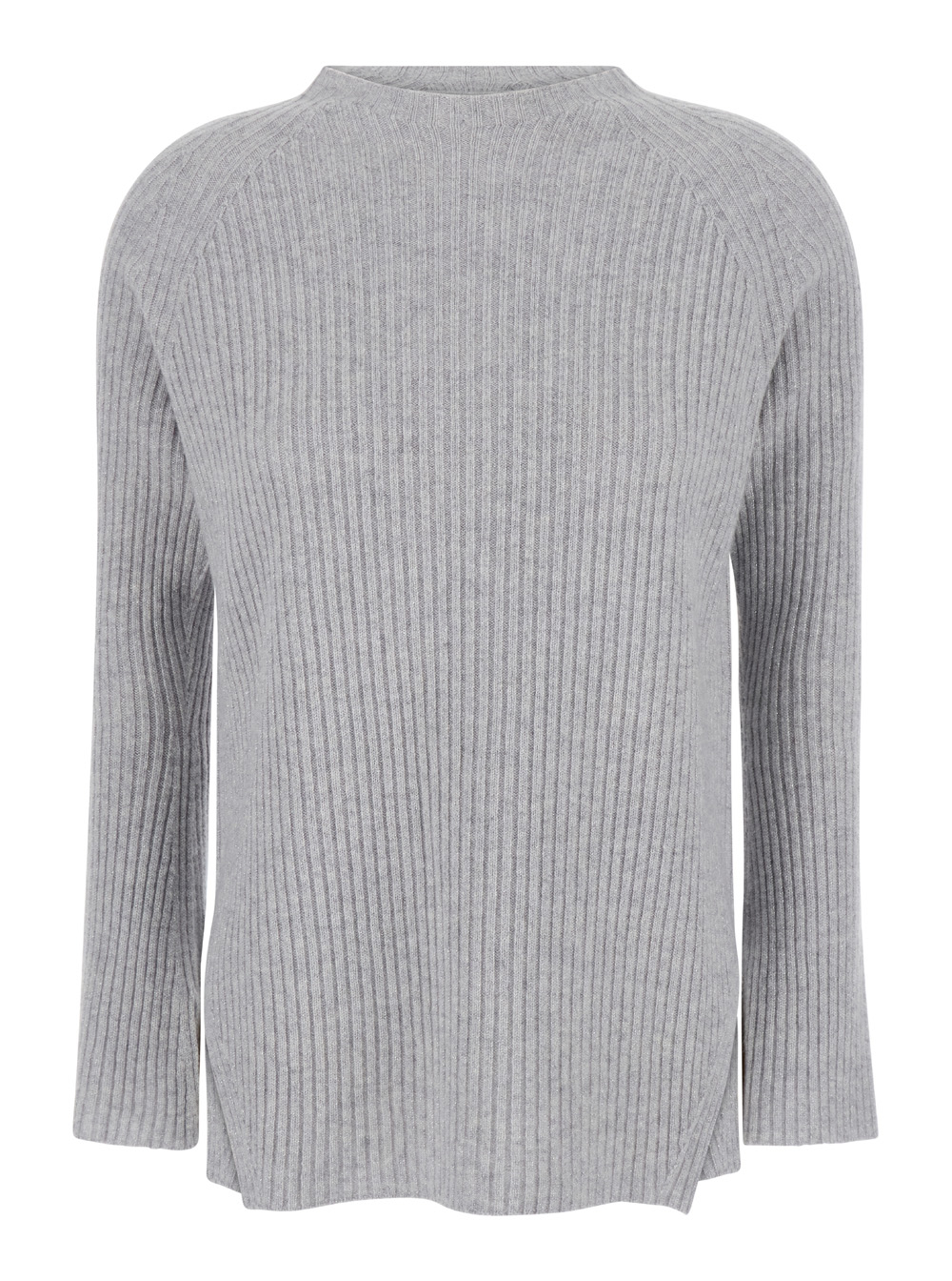 Grey Ribbed Sweater With U Neck In Knit Woman