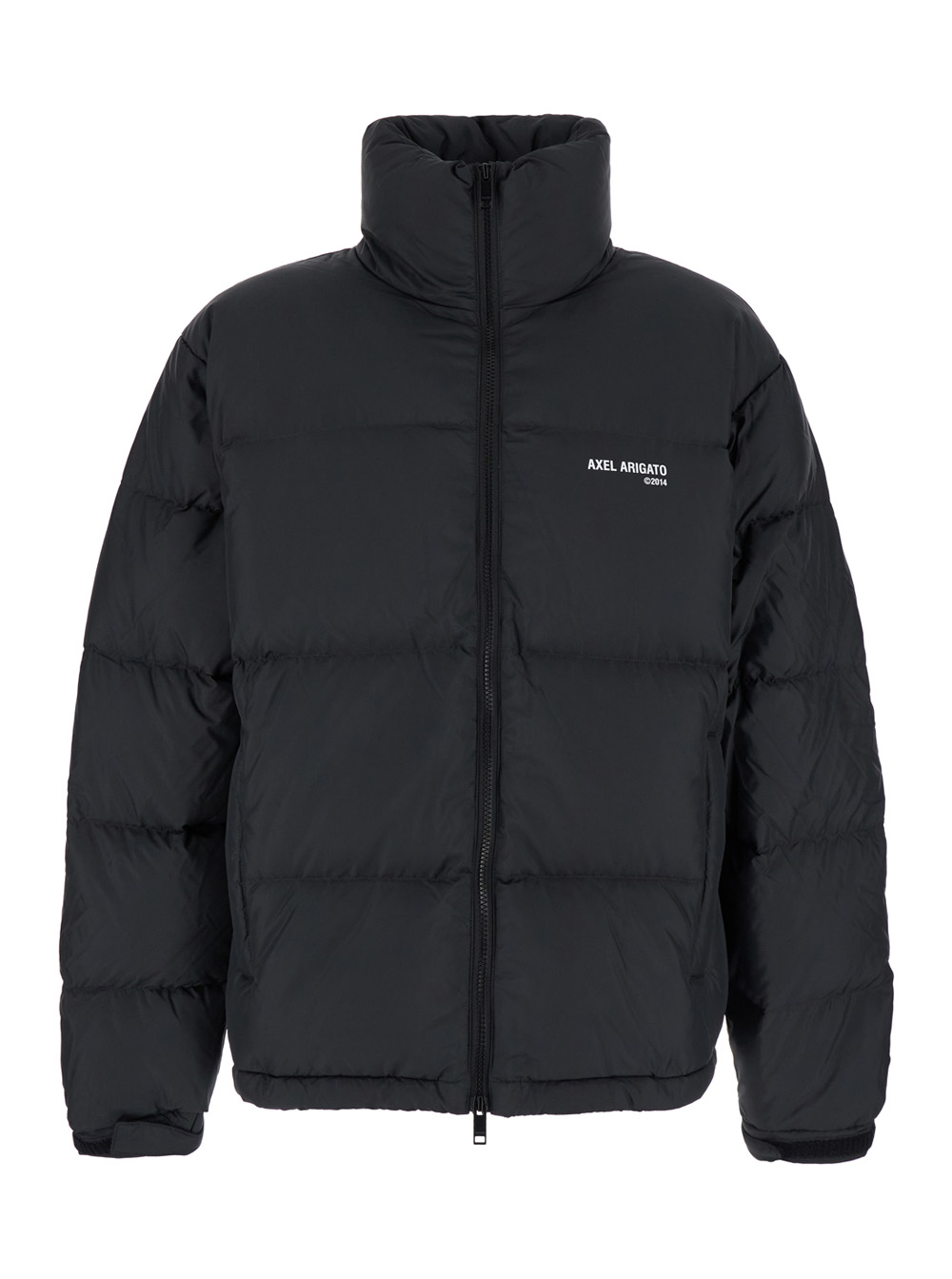 observer Black Down Jacket With High Neck And Logo Lettering On The Front In Tech Fabric Man