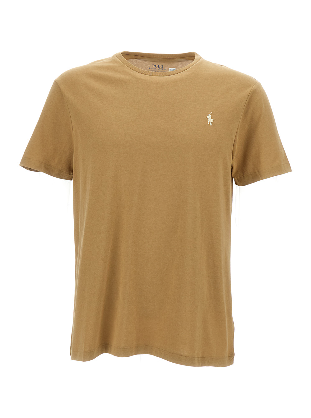 Beige Crewneck T-shirt With Pony Embroidery In Cotton Man