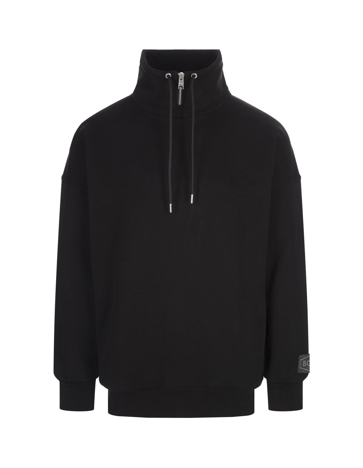 Black High Neck Sweatshirt With Logo Patch