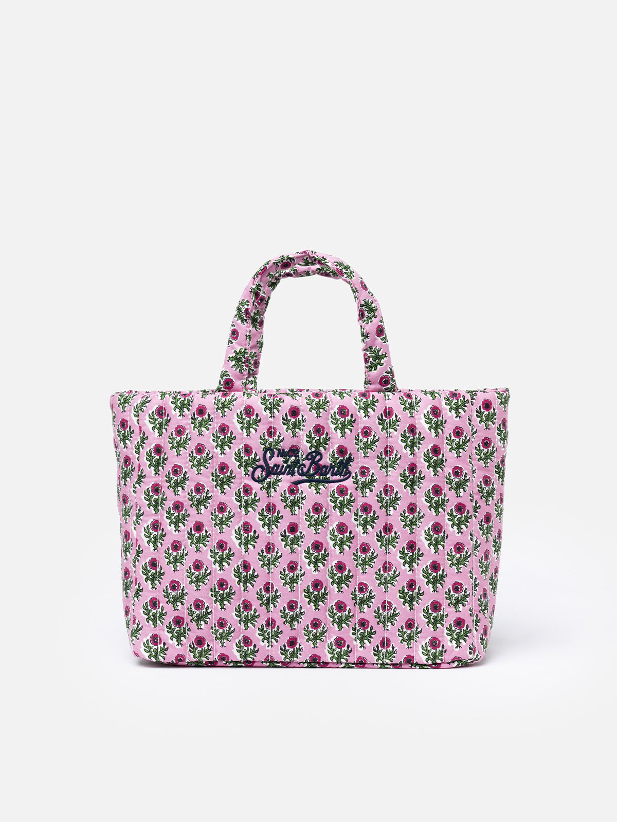 Pink Flower Quilted Soft Tote Mid Bag