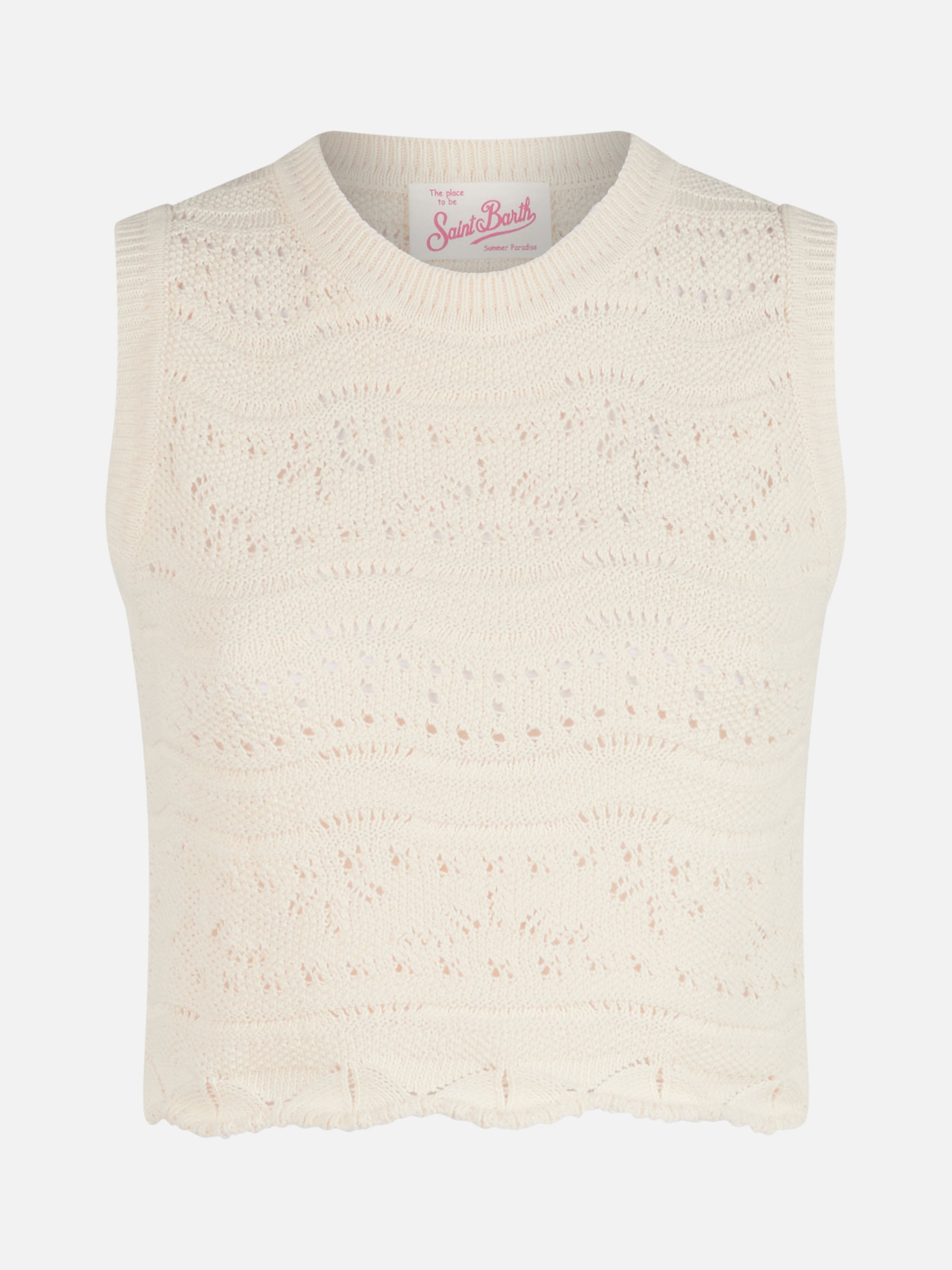 Woman Sleeveless Cotton Knit Top Peach