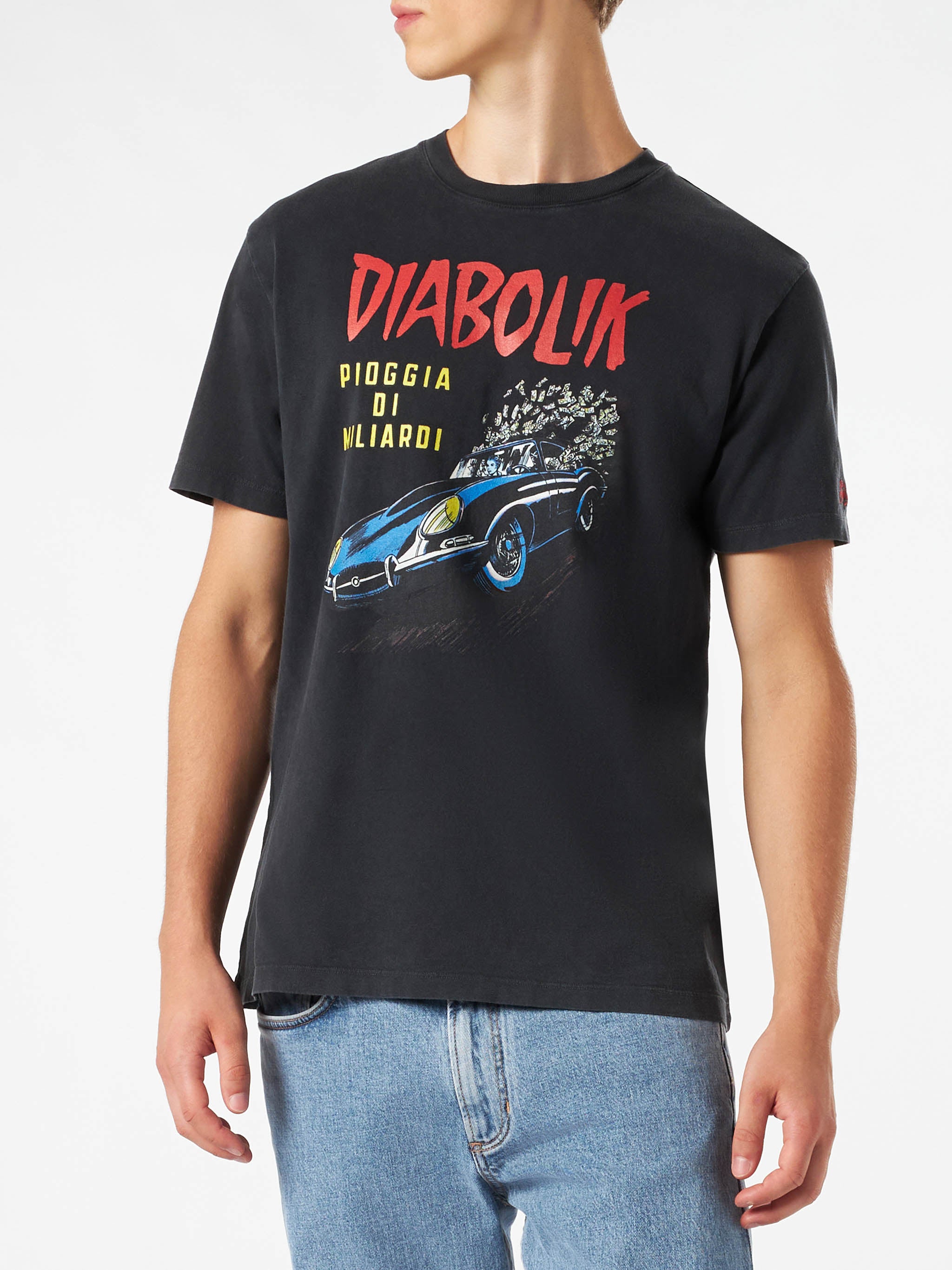 Man Cotton Vintage Treatment T-shirt With Diabolik Car And Money Printed Diabolik Special Edition