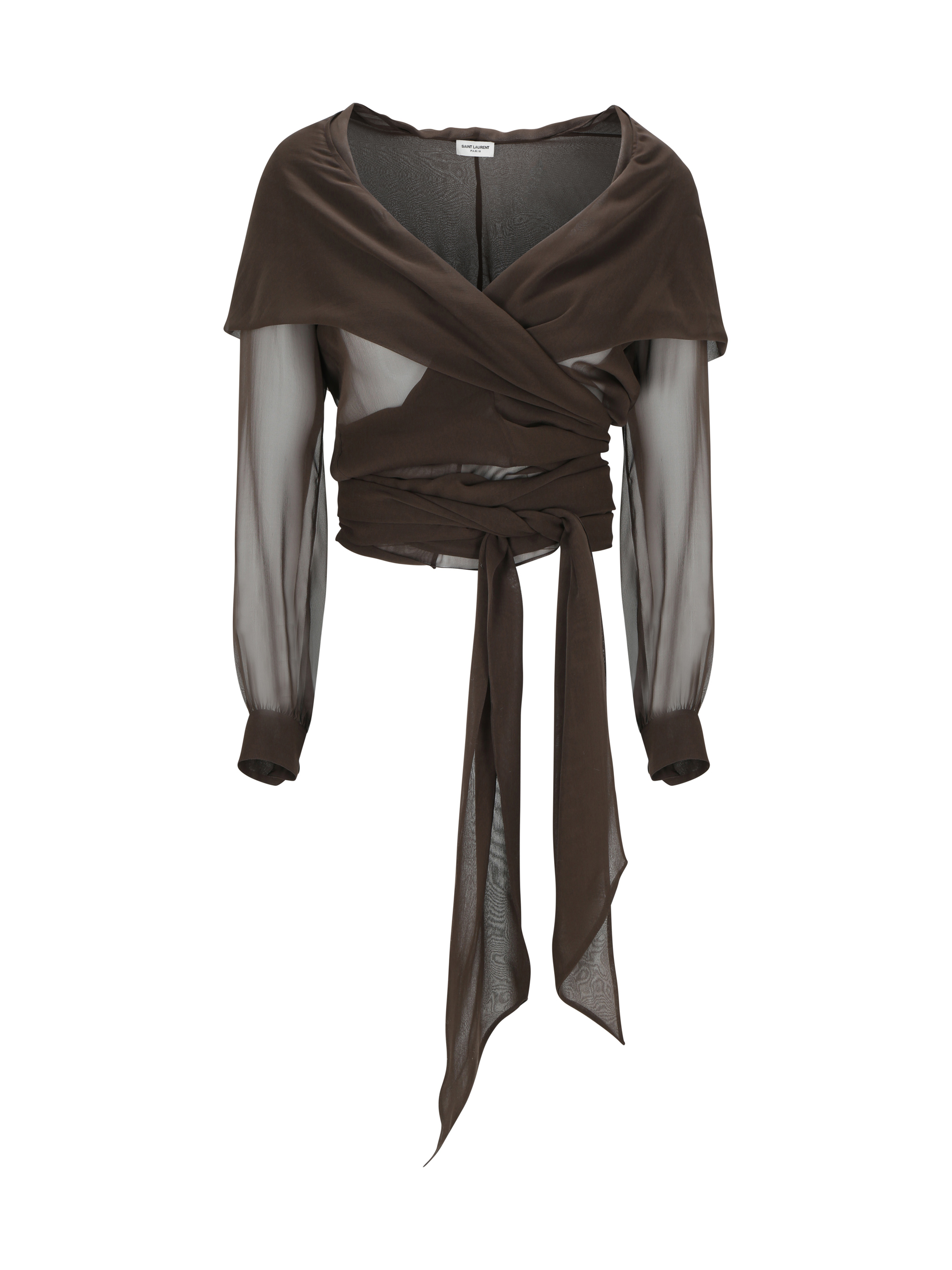 Silk Muslin Crepe Hooded Wrap Blouse