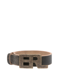 ERL Unisex Metal Logo Belt Leather Brown cracked leather