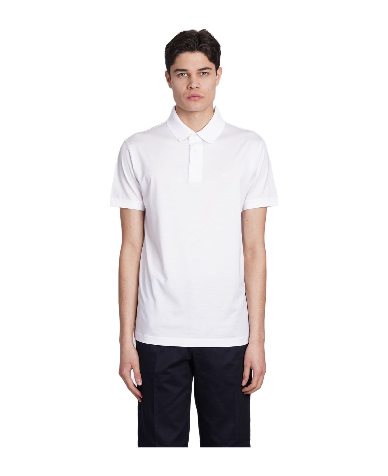 Emporio Armani Logo Printed Short-sleeved Polo Shirt - WHITE