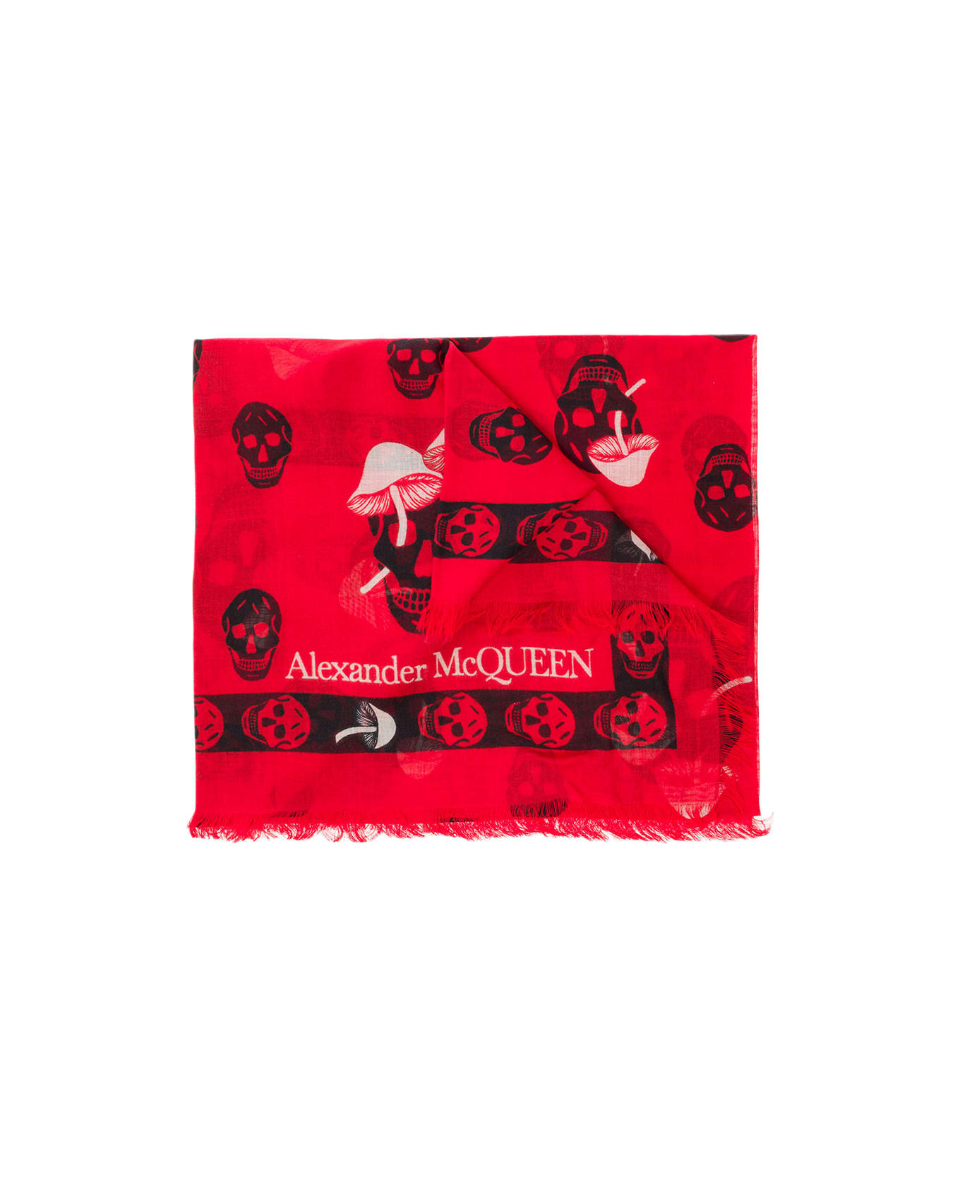 Alexander McQueen Red Scarf With Skull And Mushroom Print All-over In Modal Blend - Red スカーフ＆ストール
