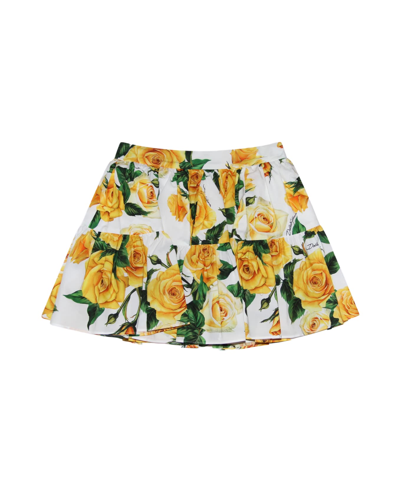 Dolce & Gabbana White, Yellow And Green Cotton Skirt - ROSE GIALLE F.DO BIANCO