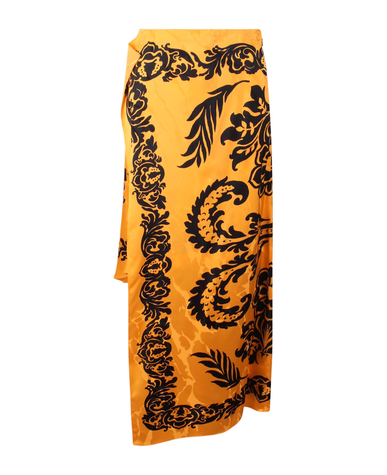Etro Orange Skirt With Asymmetric Design And All-over Stencil Floral Print - Yellow 
Orange