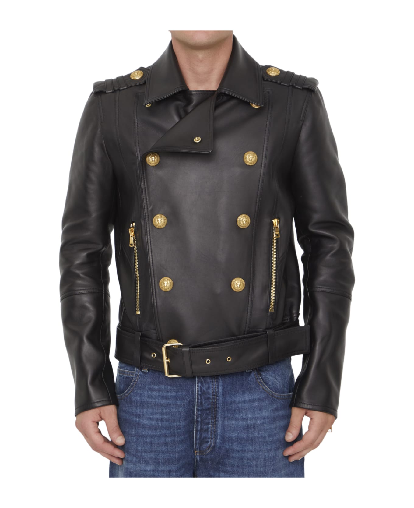 Balmain Leather Biker Jacket - BLACK