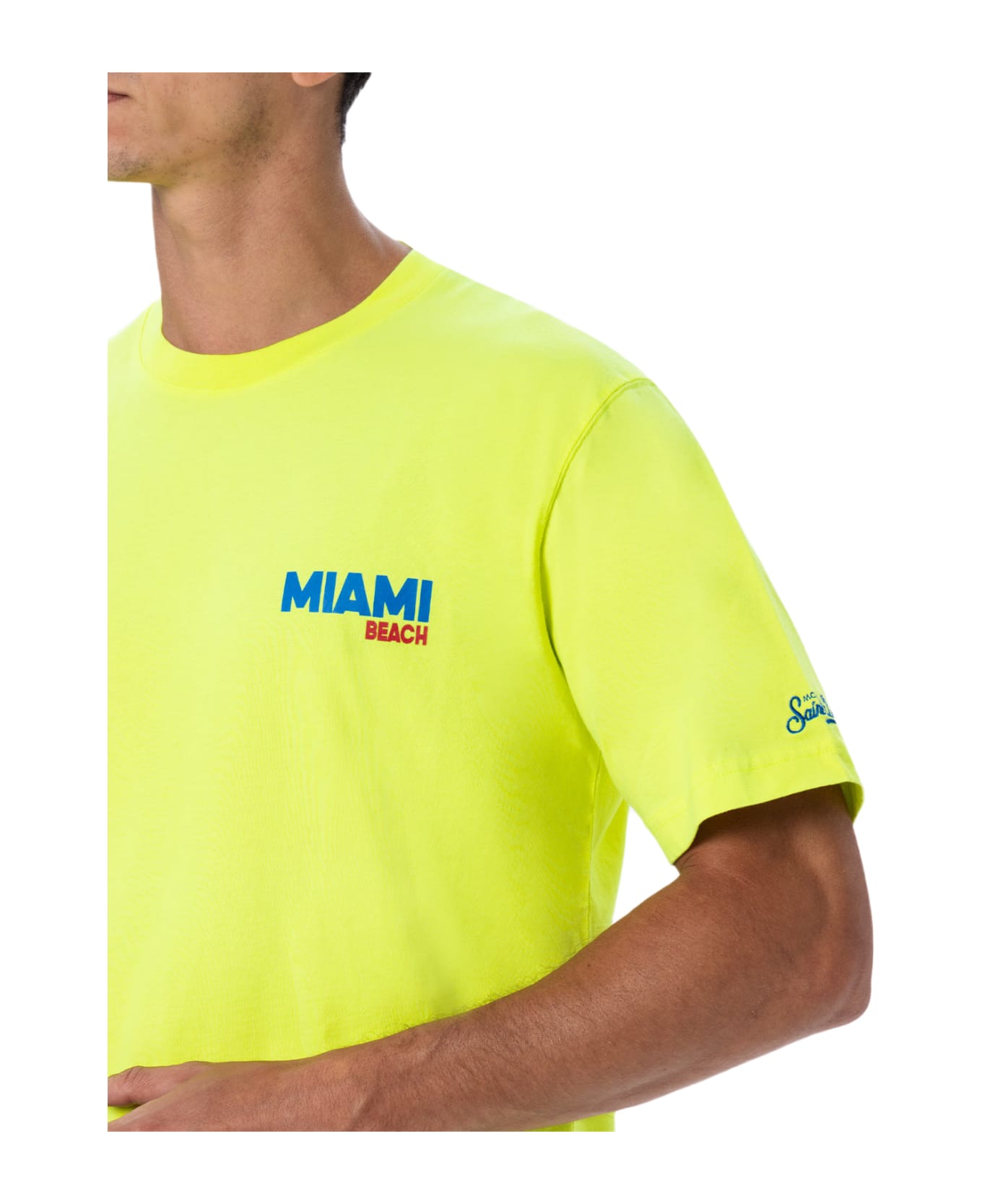 MC2 Saint Barth Man Cotton T-shirt With Miami Beach Postcard Placed Print - YELLOW