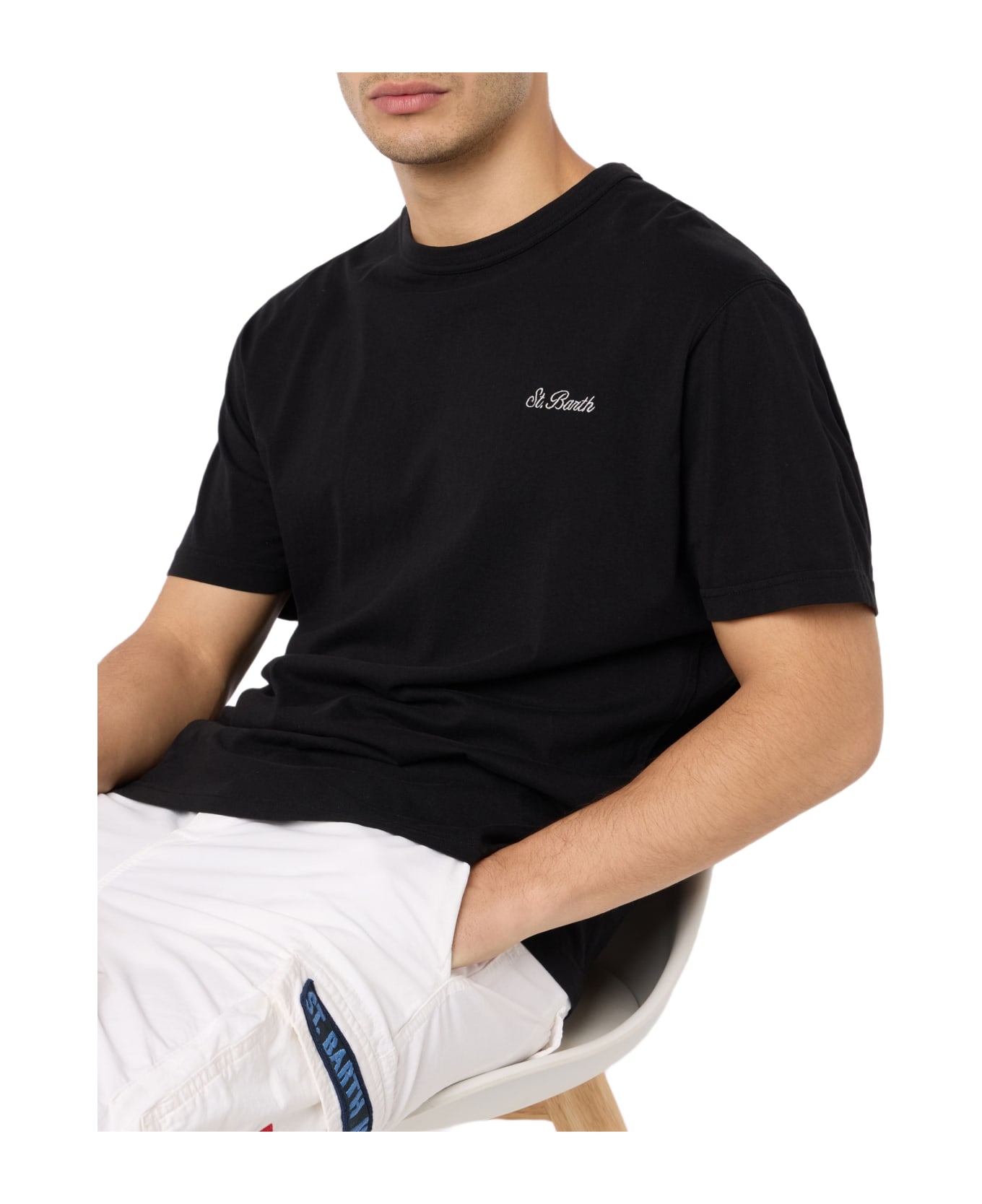 MC2 Saint Barth Man Black Cotton Jersey T-shirt Dover With St. Barth Embroidery - BLACK