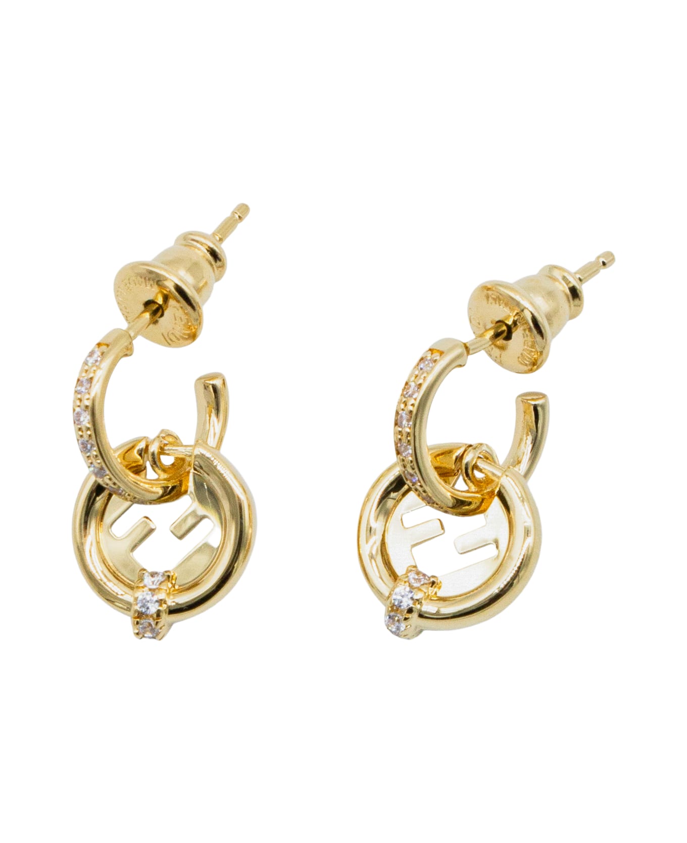 Fendi Gold Tone Crystal Earrings - Golden