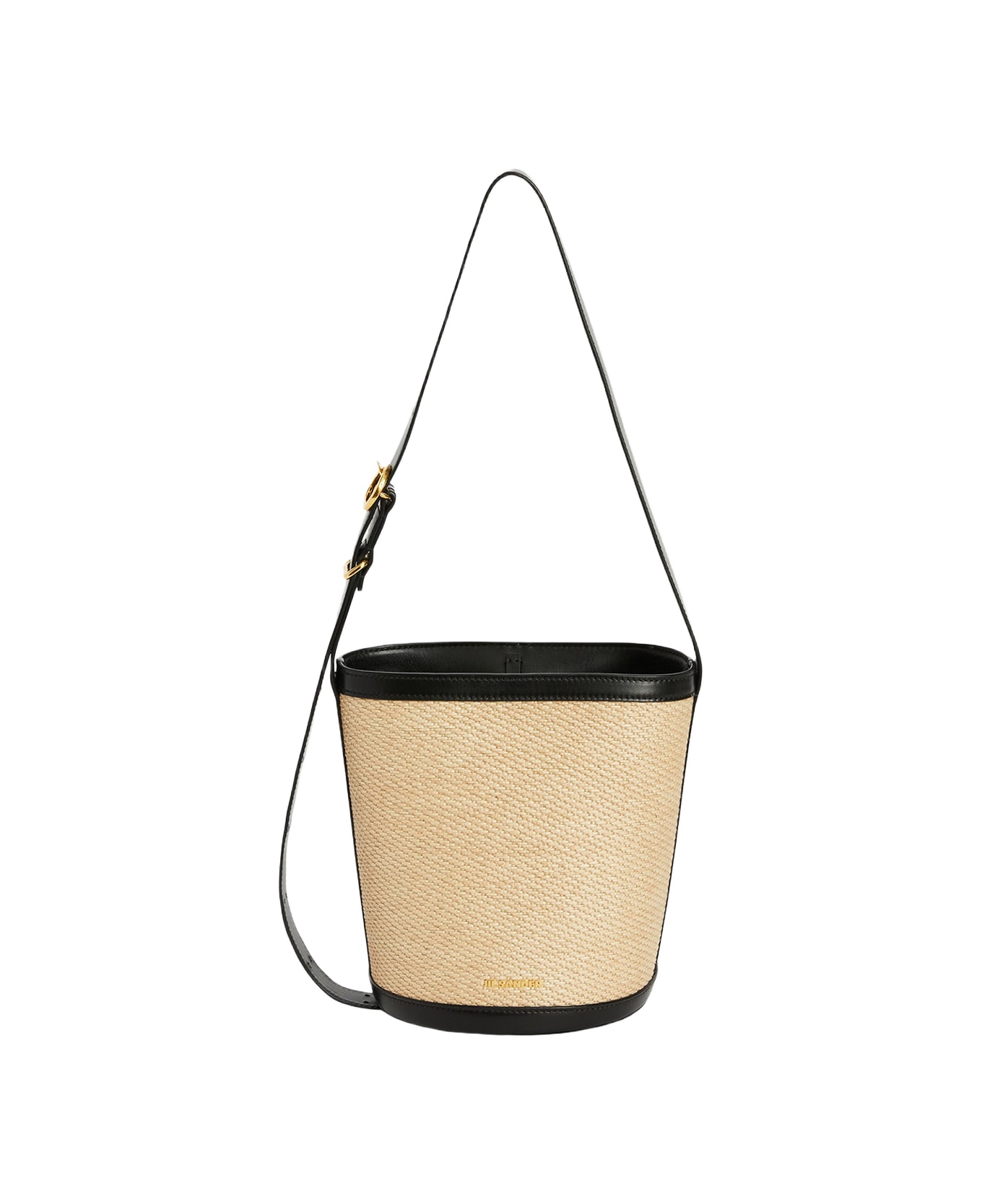 Jil Sander Cannolo Bucket Bag In Leather And Rafia - Natural