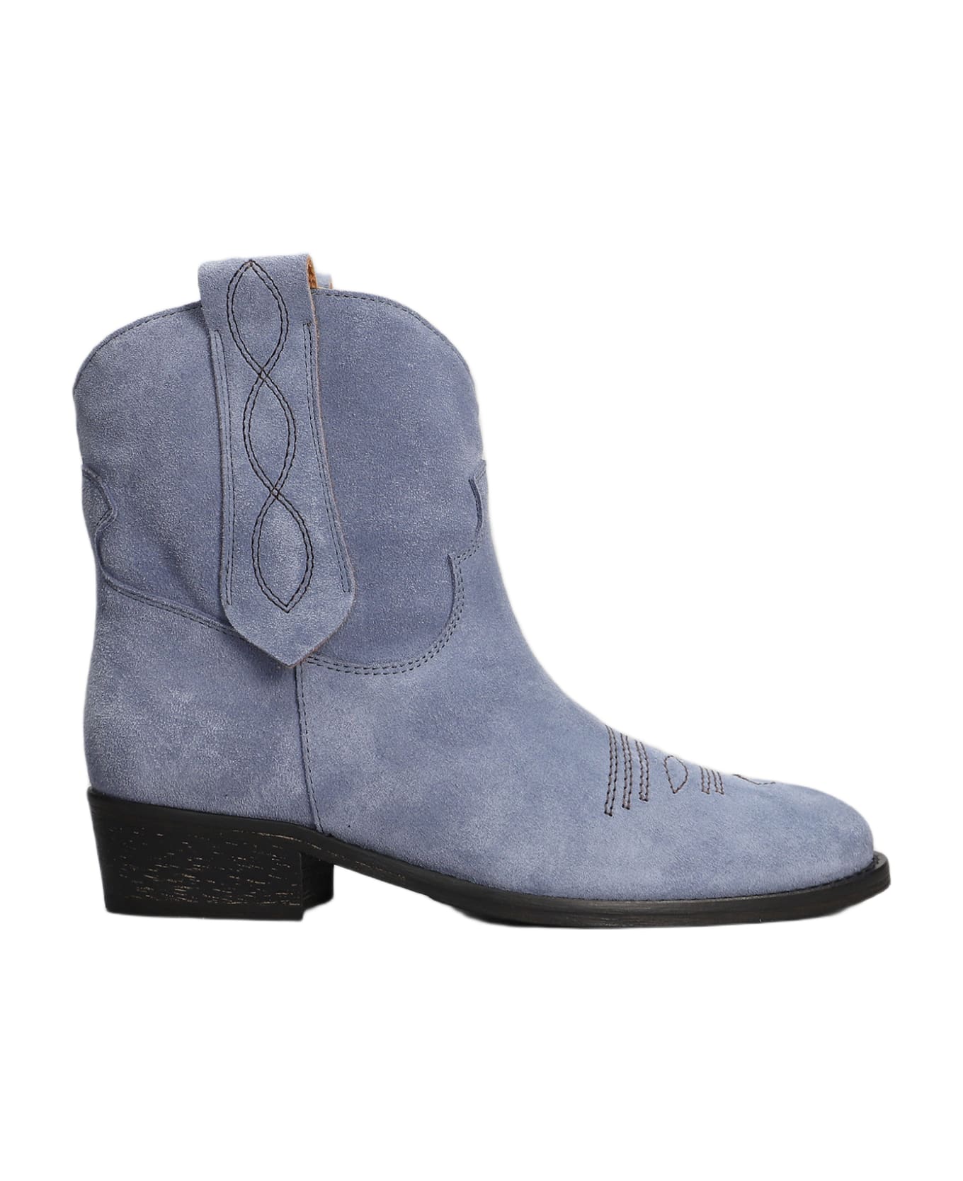 Via Roma 15 Texan Ankle Boots In Cyan Suede - cyan
