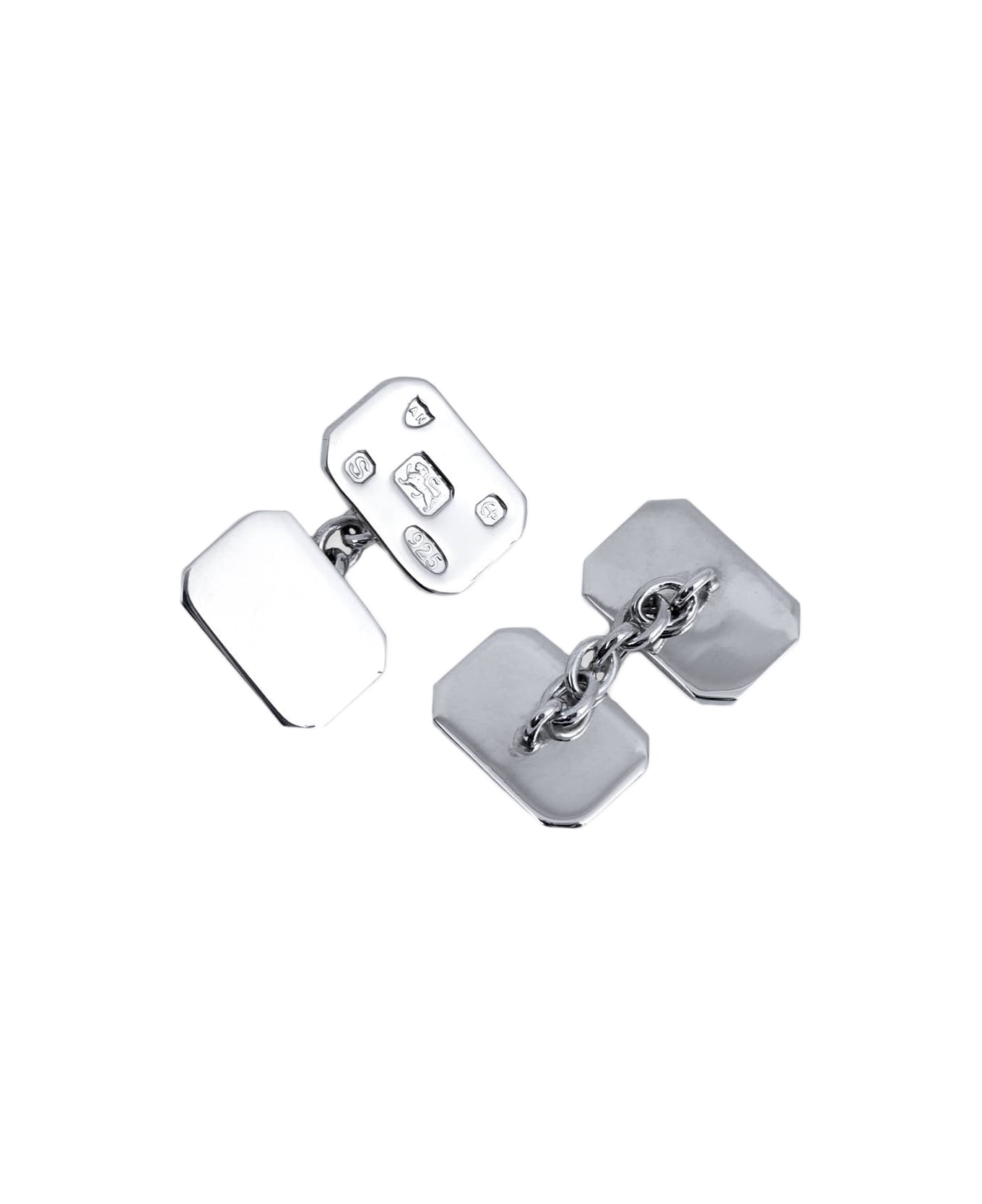 Larusmiani Rectangular Plain Cufflinks With Engraved Symbols Cufflinks - Silver