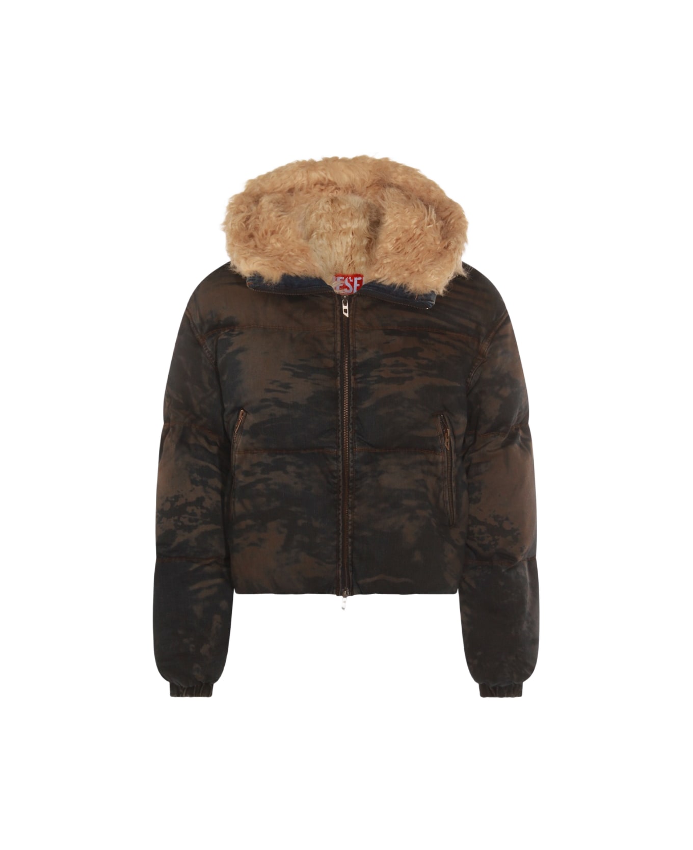 Diesel Brown And Blue Cotton W-aves-fur Down Jacket - LIGHT DENIM
