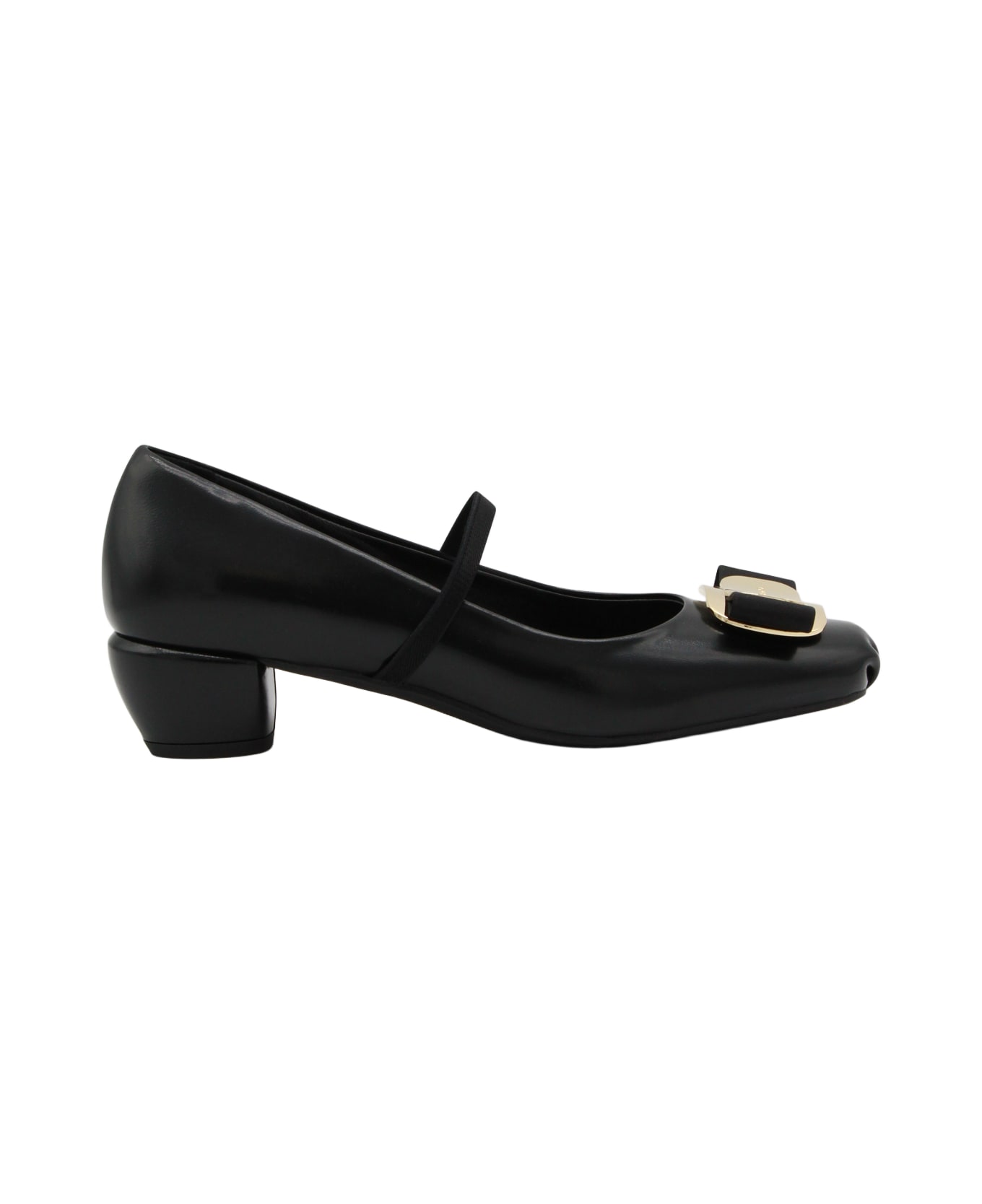 Ferragamo Black Leather Pumps - Black