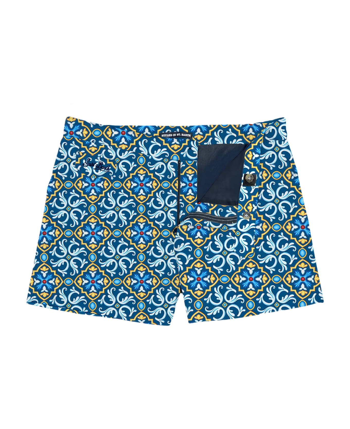 MC2 Saint Barth Man Swim Shorts With Maiolica Print - BLUE スイムトランクス