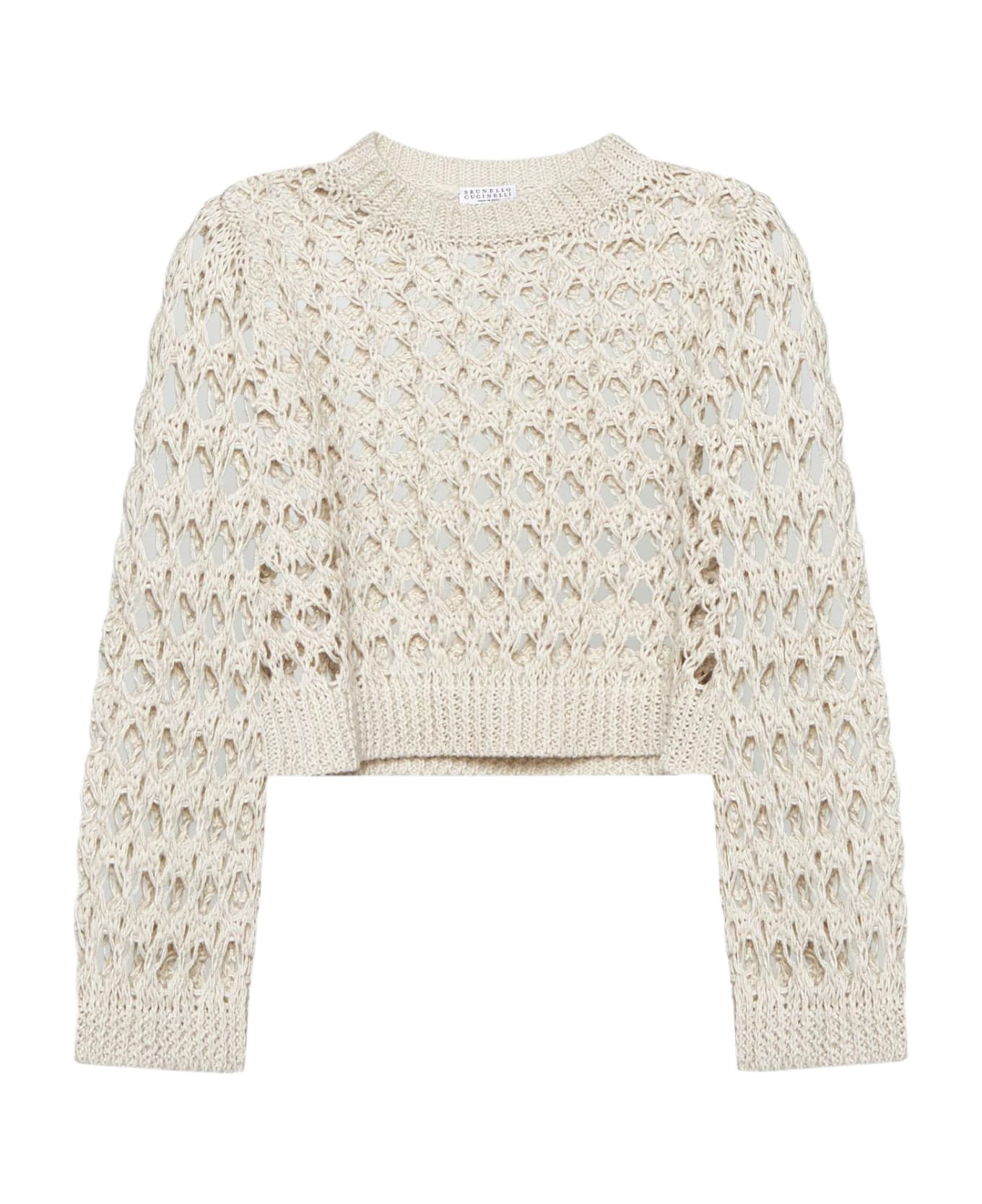 Brunello Cucinelli Crochet Knit Cropped Sweater - NEUTRALS