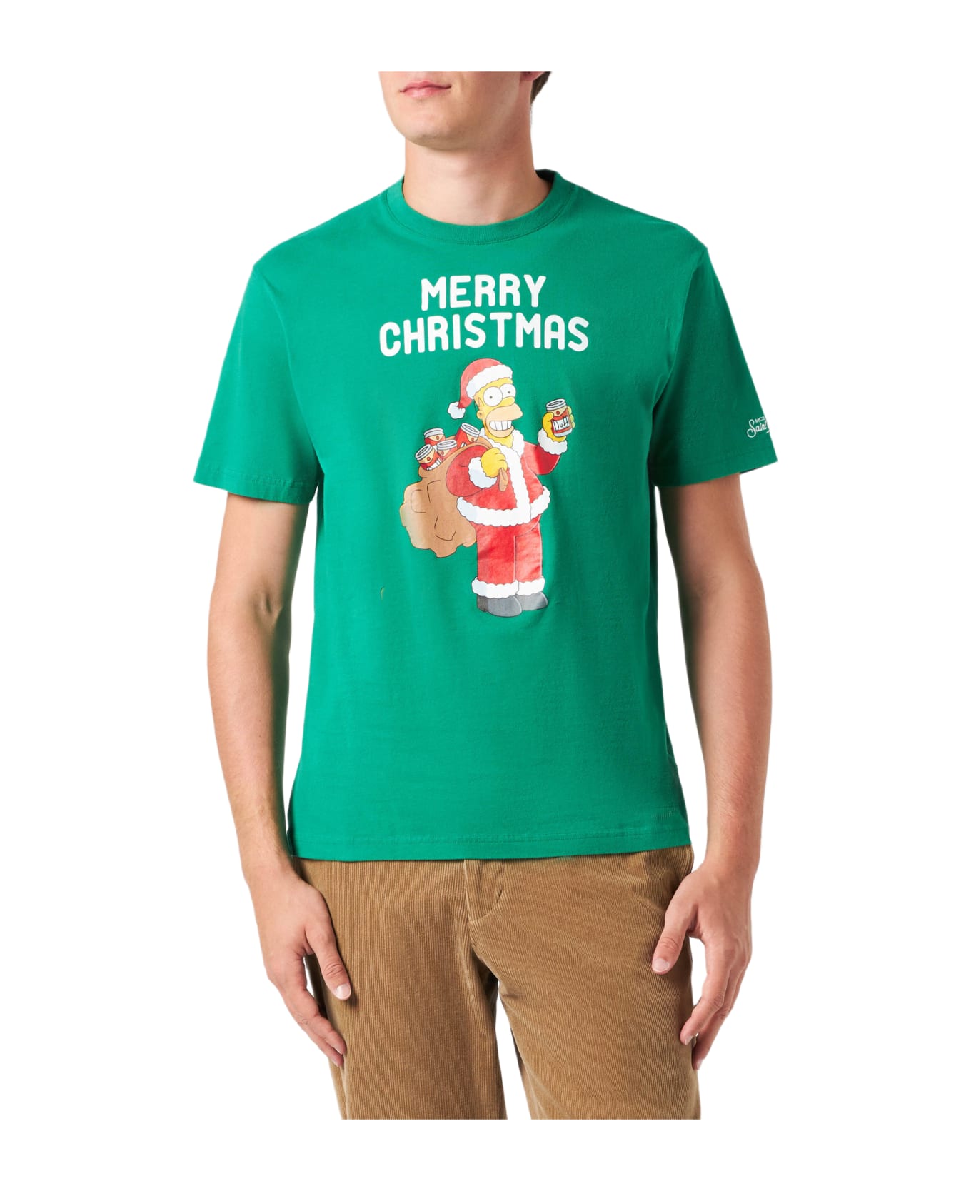 MC2 Saint Barth Man Heavy Cotton T-shirt With Homer Simpson Merry Christmas Print | The Simpsons Special Edition - GREEN