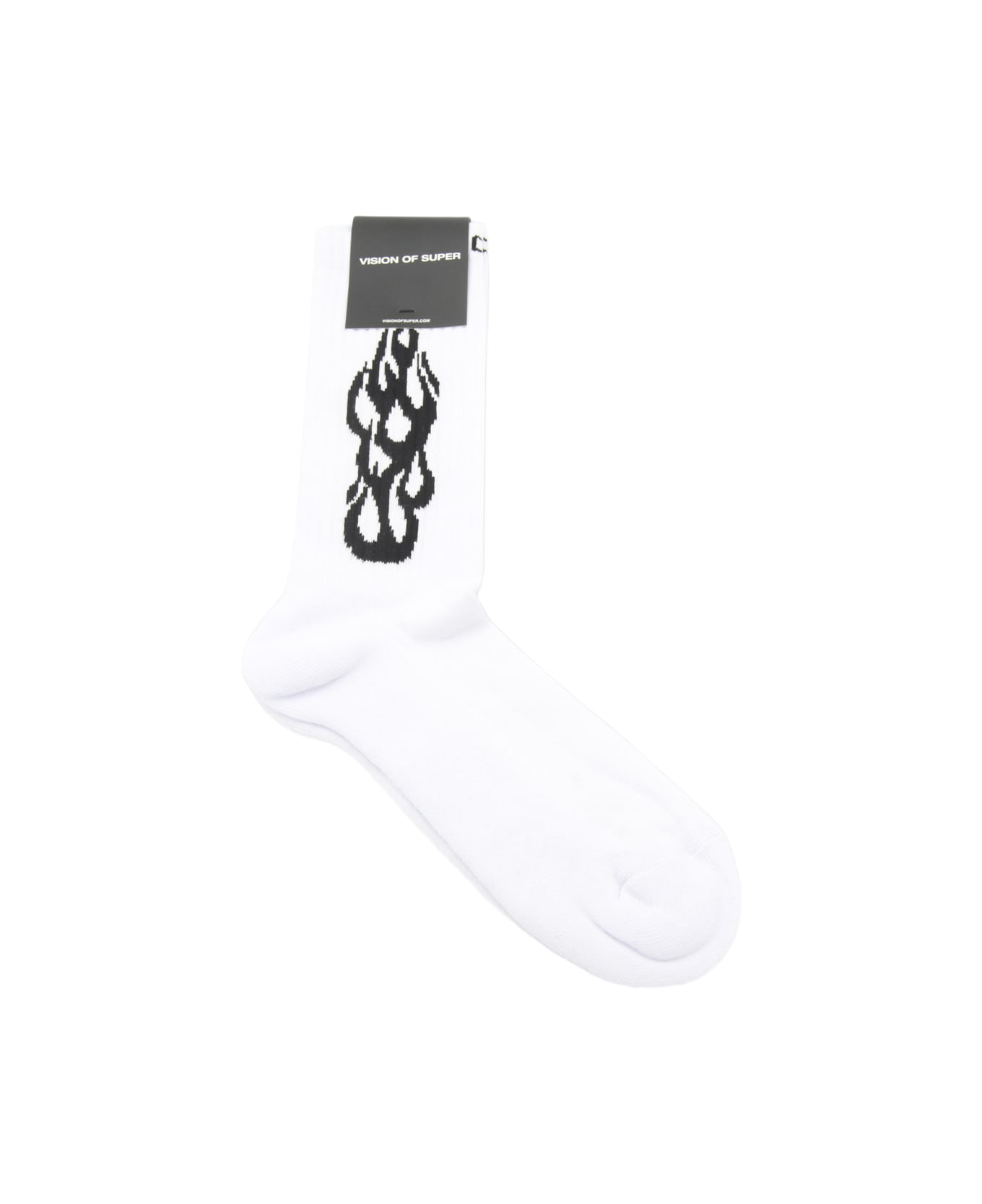 Vision of Super White And Black Cotton Outline Flames Socks