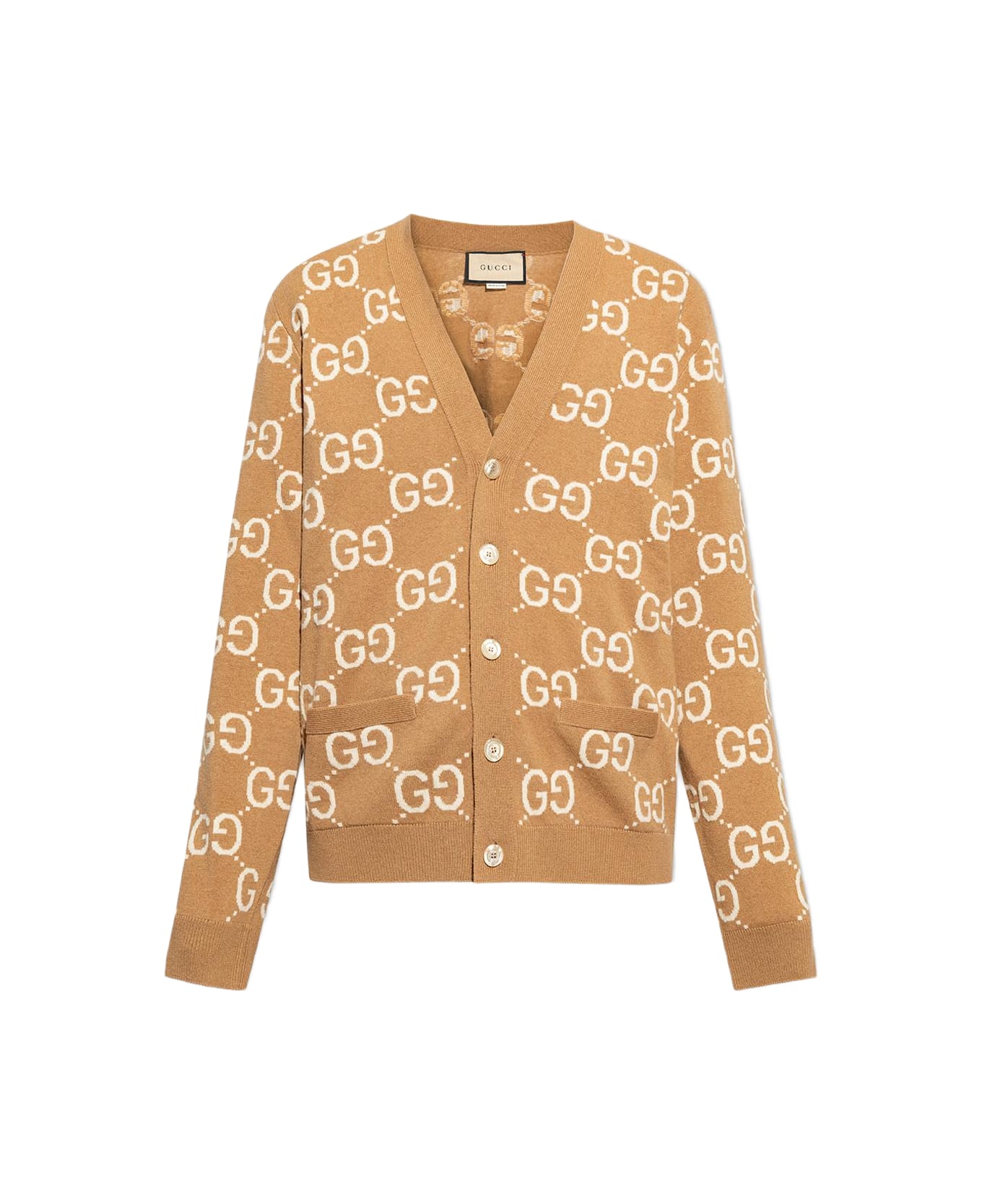 Gucci Wool Cardigan With Monogram - Camel カーディガン