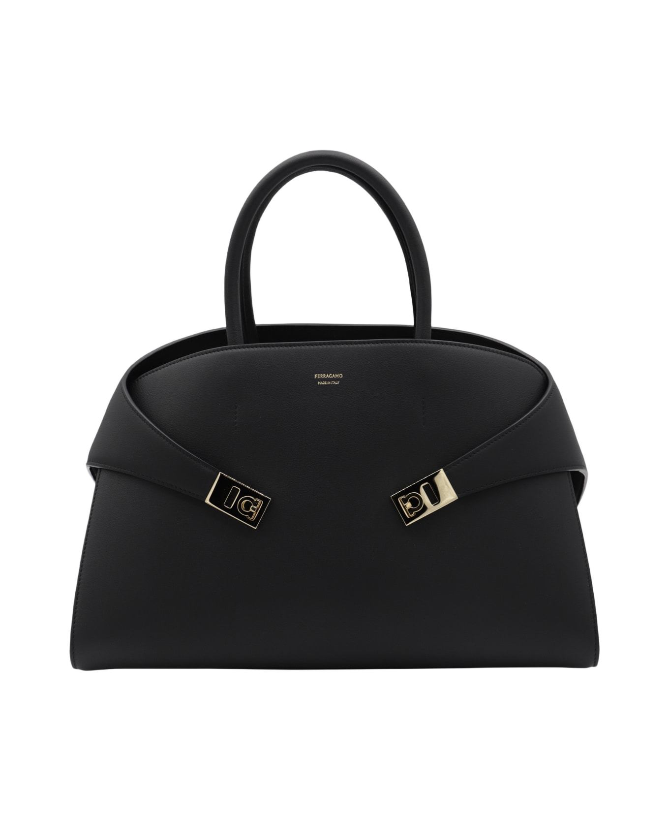 Ferragamo Black Leather Hug L Top Handle Bag - Black