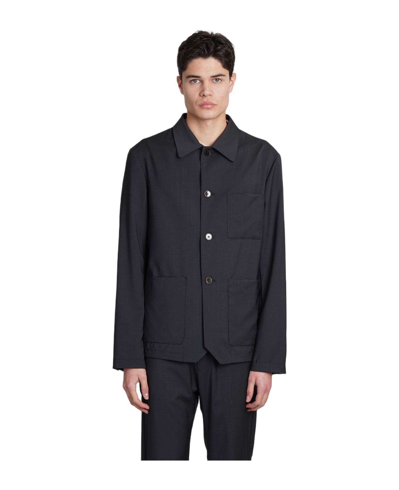 Barena Visal Casual Jacket In Black Wool - black