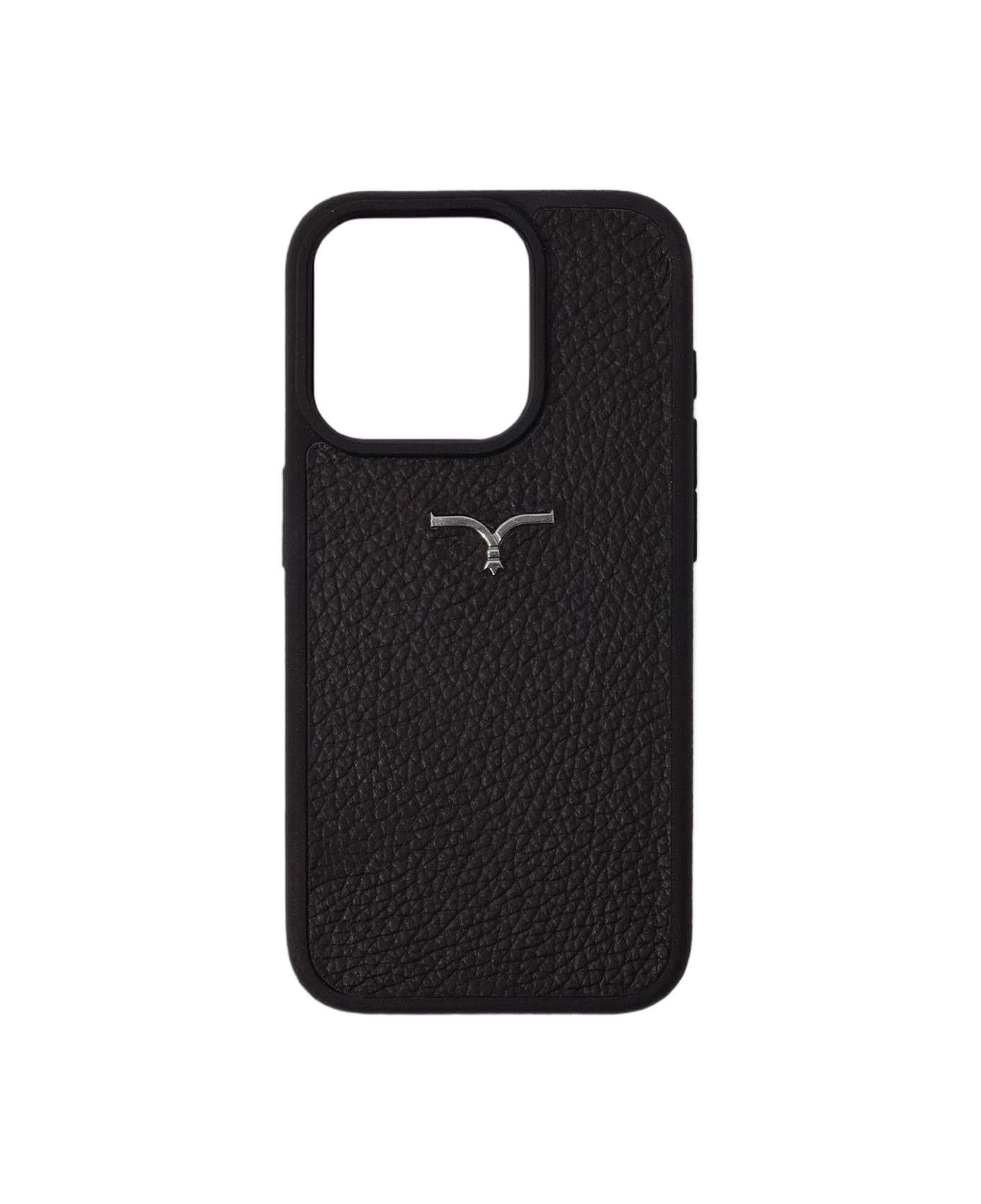 Larusmiani Calf Leather Cover For Iphone 15 Accessory - Black
