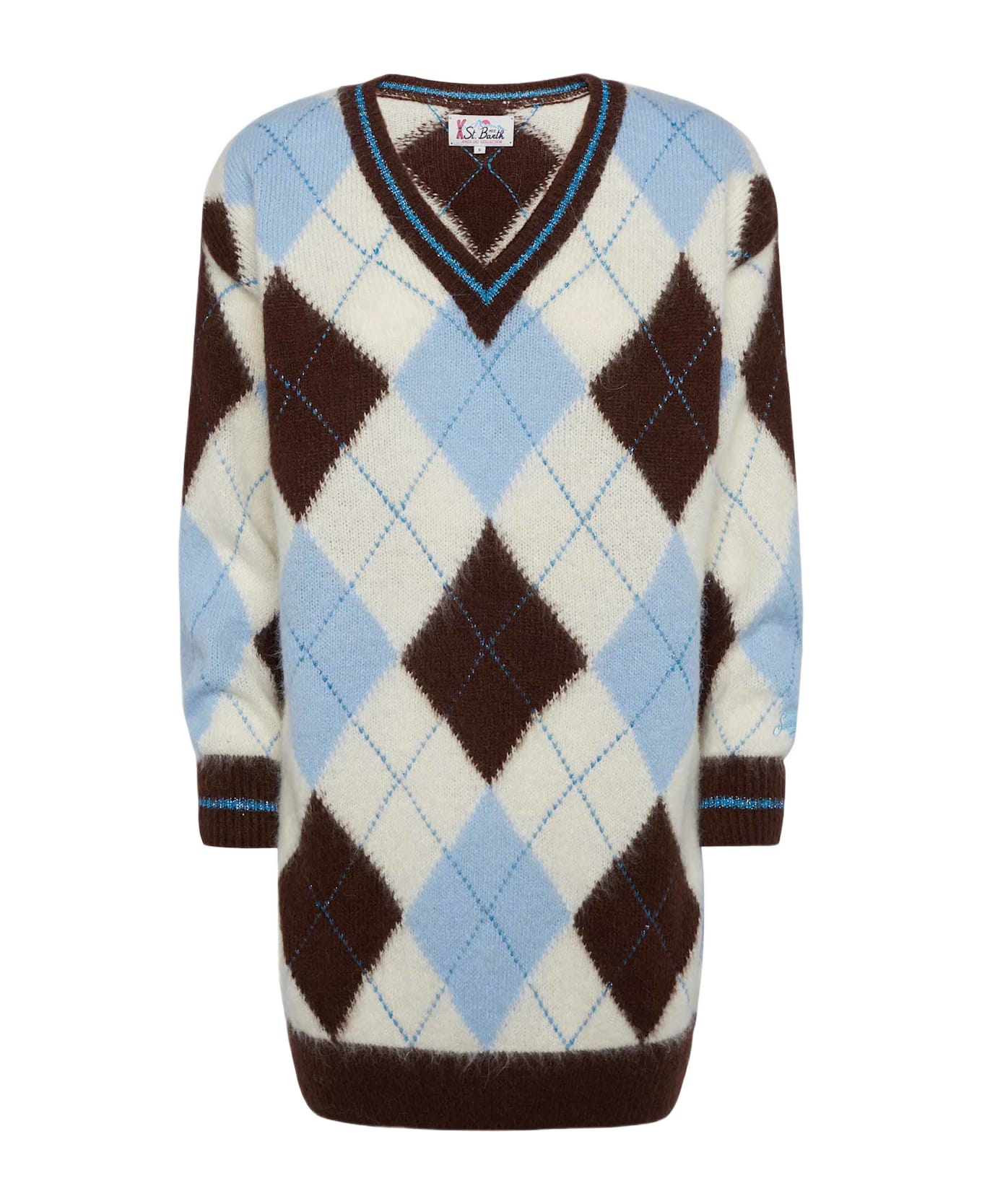 MC2 Saint Barth Woman Ultra Soft Knit Dress With Argyle Jacquard - MULTICOLOR