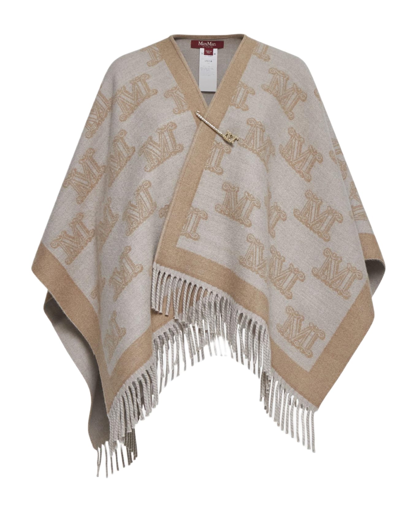 Max Mara Frine Safety-pin Wool Poncho Max Mara Studio - Beige