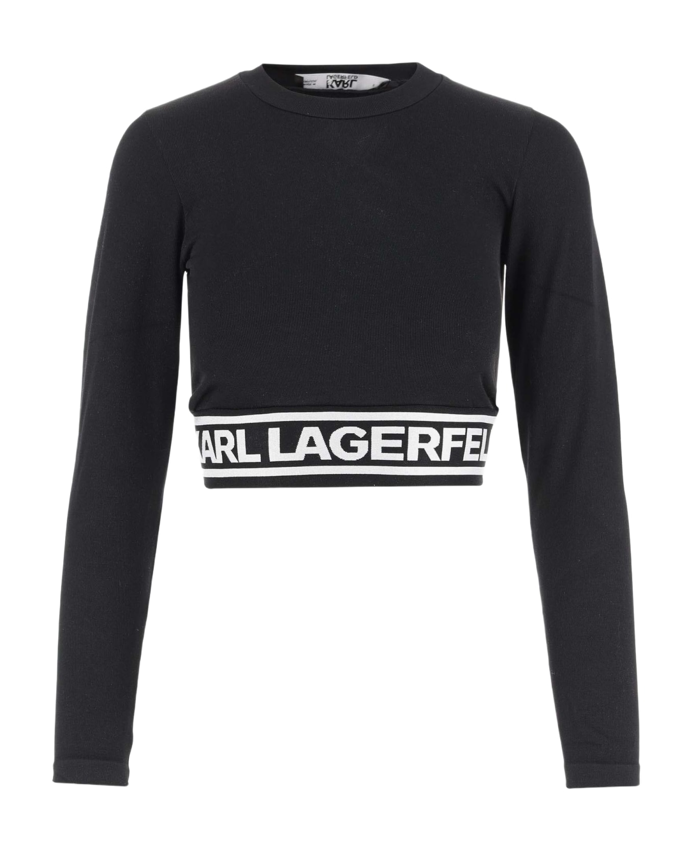 Karl Lagerfeld Stretch Acrylic Crop Top - Black
