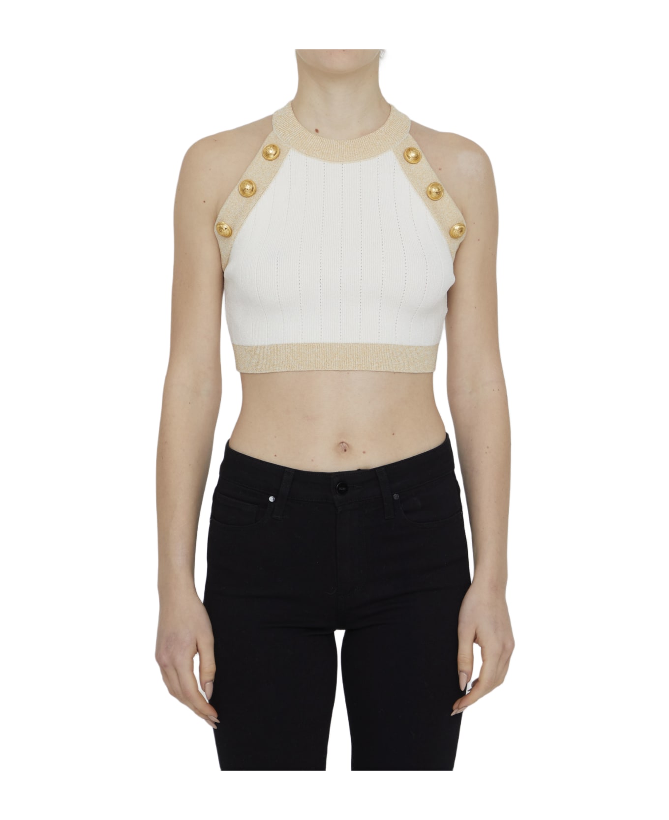 Balmain Knit Crop-top - BEIGE