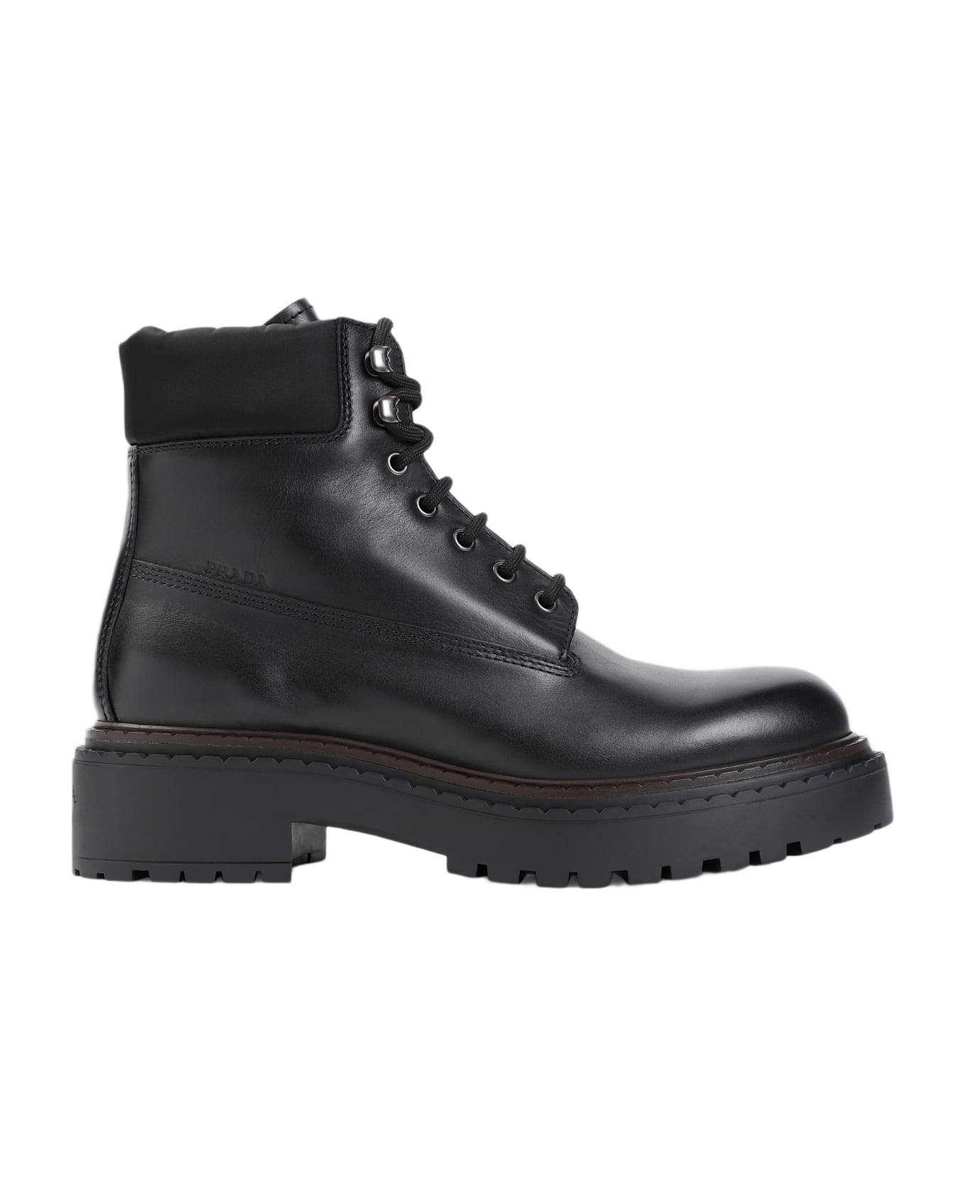 Prada Black Leather Ankle Boots - NERO