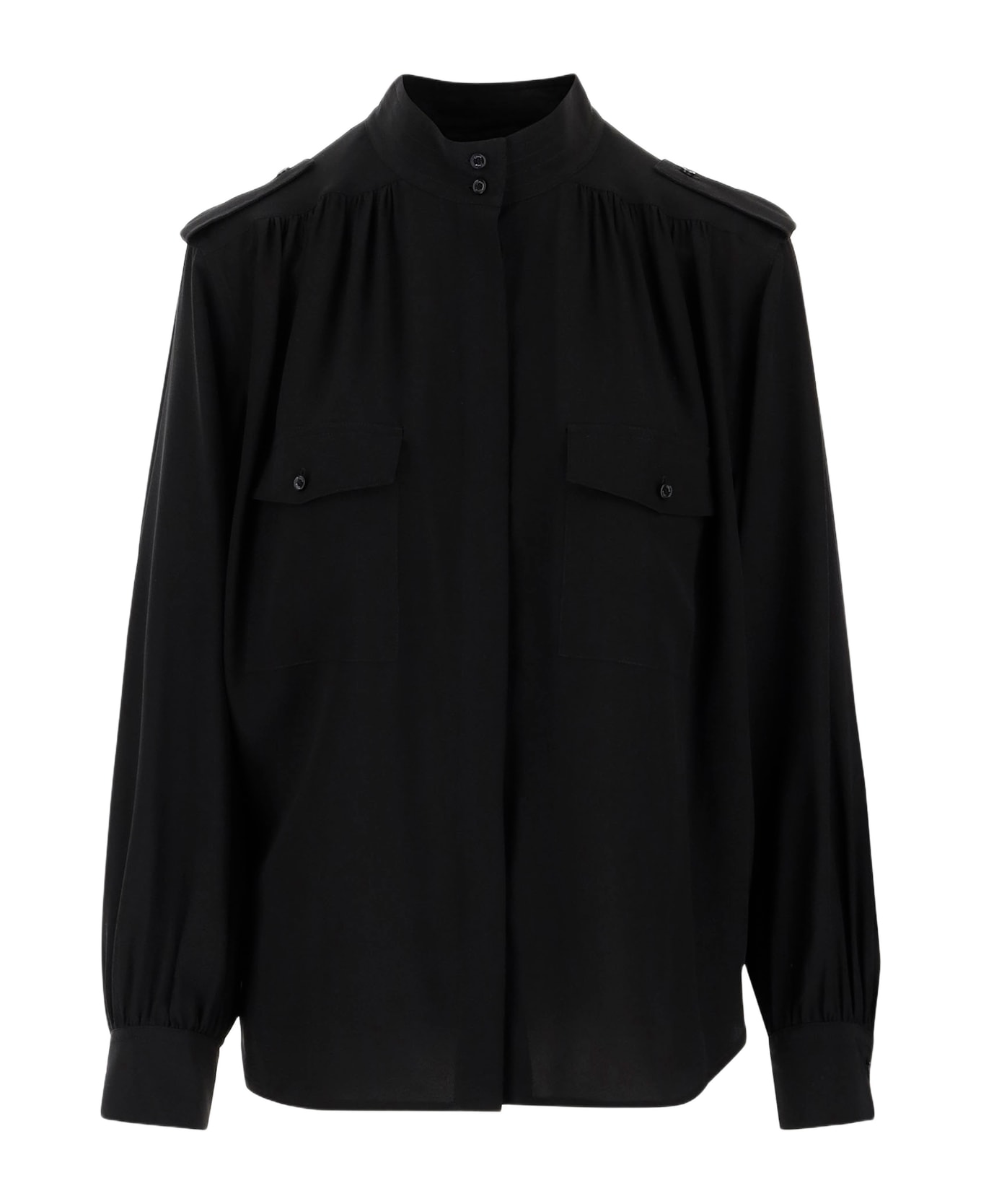 Chloé Pleated Silk Crepe Shirt - Black