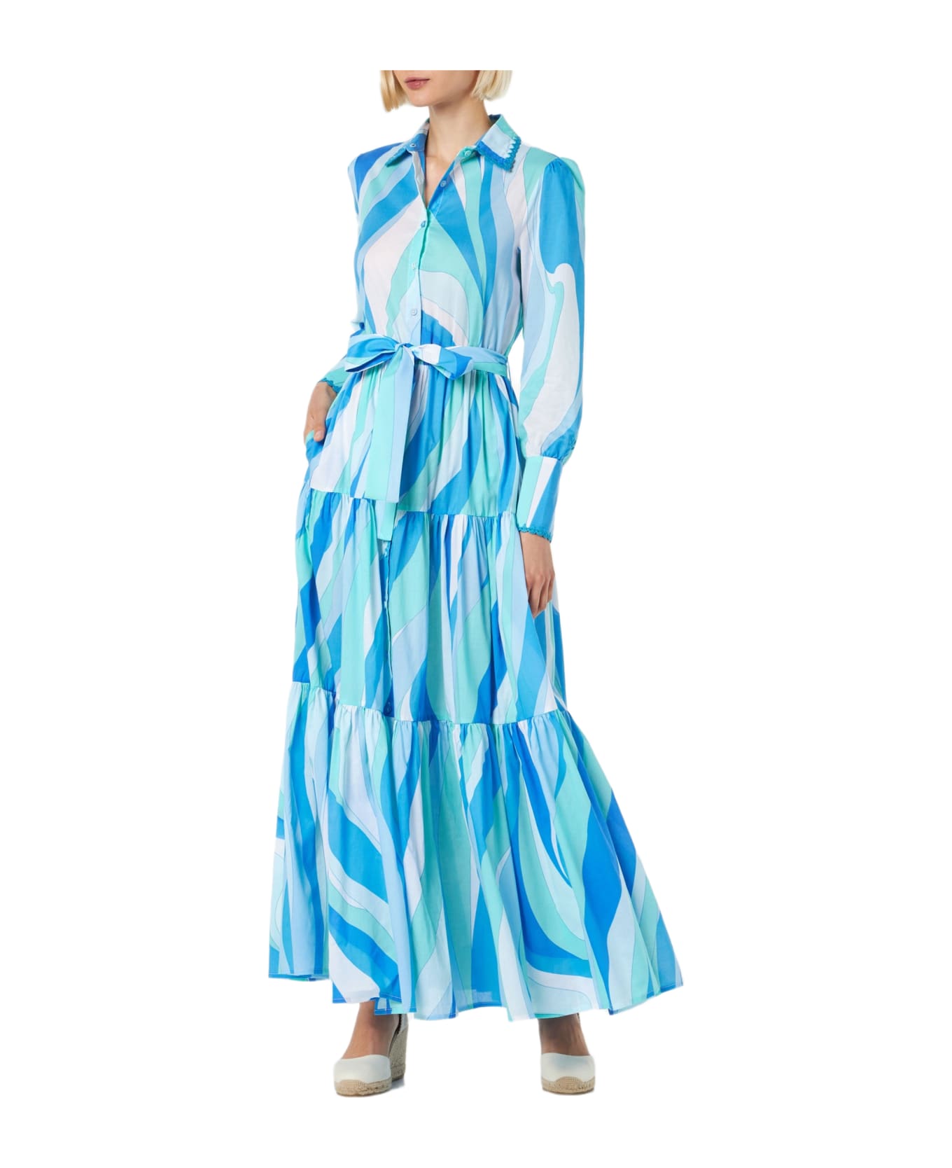 MC2 Saint Barth Woman Long Dress Jensen With Wave Print - BLUE